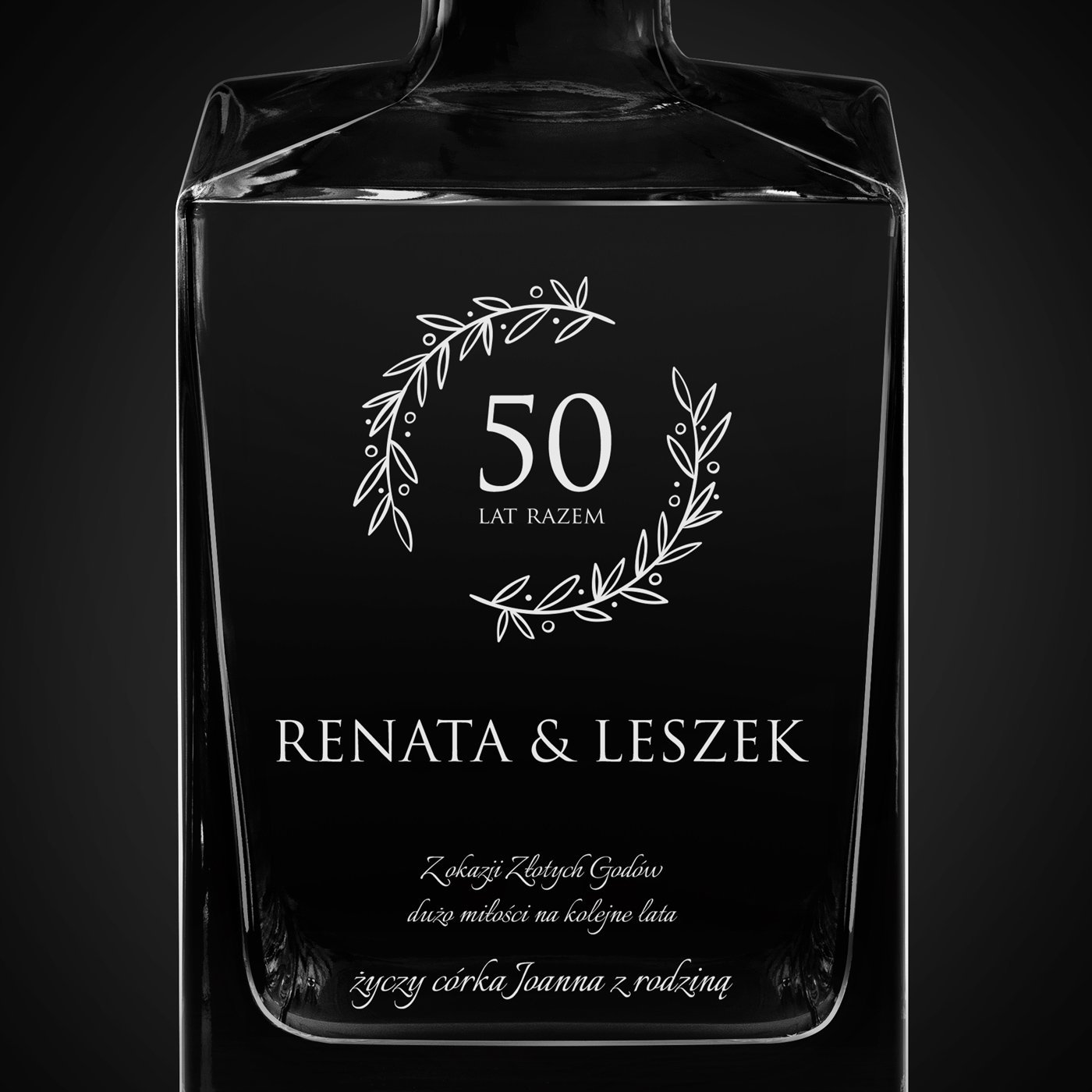 Karafka do whisky cube z grawerem dla pary na 50 rocznicę ślubu