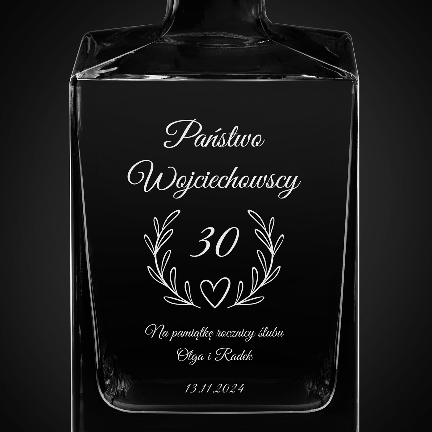 Karafka do whisky cube z grawerem dla pary na 30 rocznicę ślubu