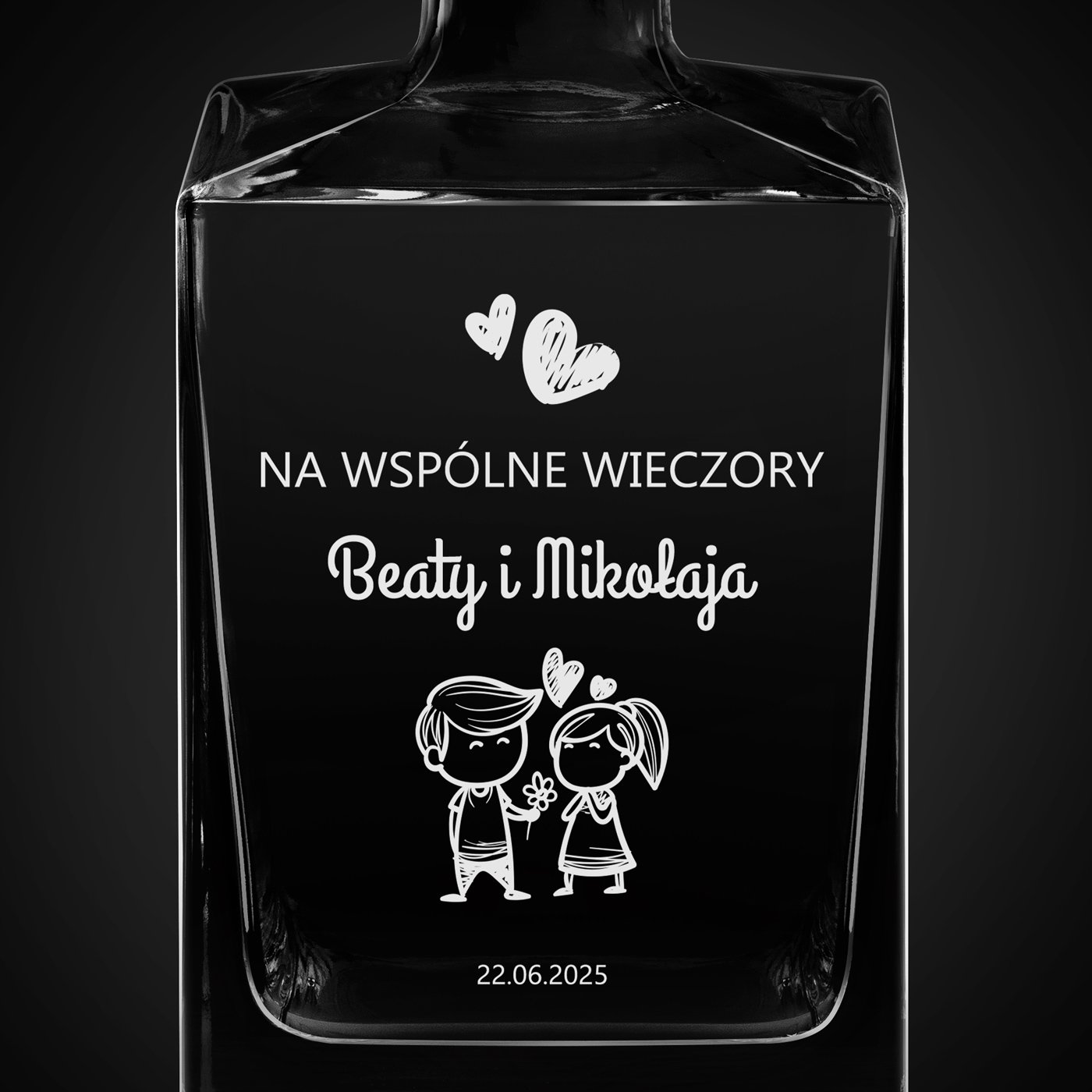 Karafka do whisky cube z grawerem dla pary na ślub rocznicę parapetówkę