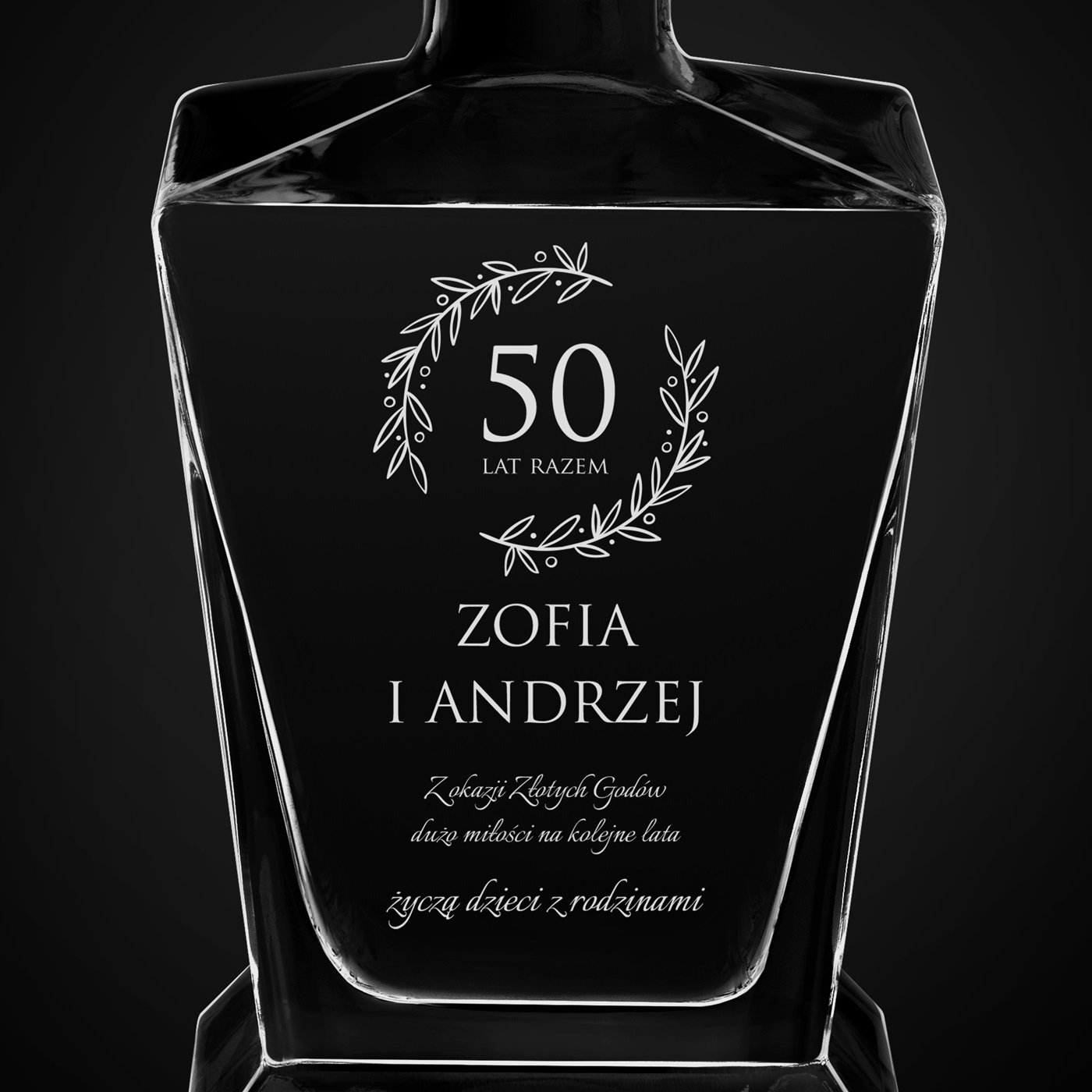 Karafka do whisky pyramid z grawerem dla pary na 50 rocznicę ślubu