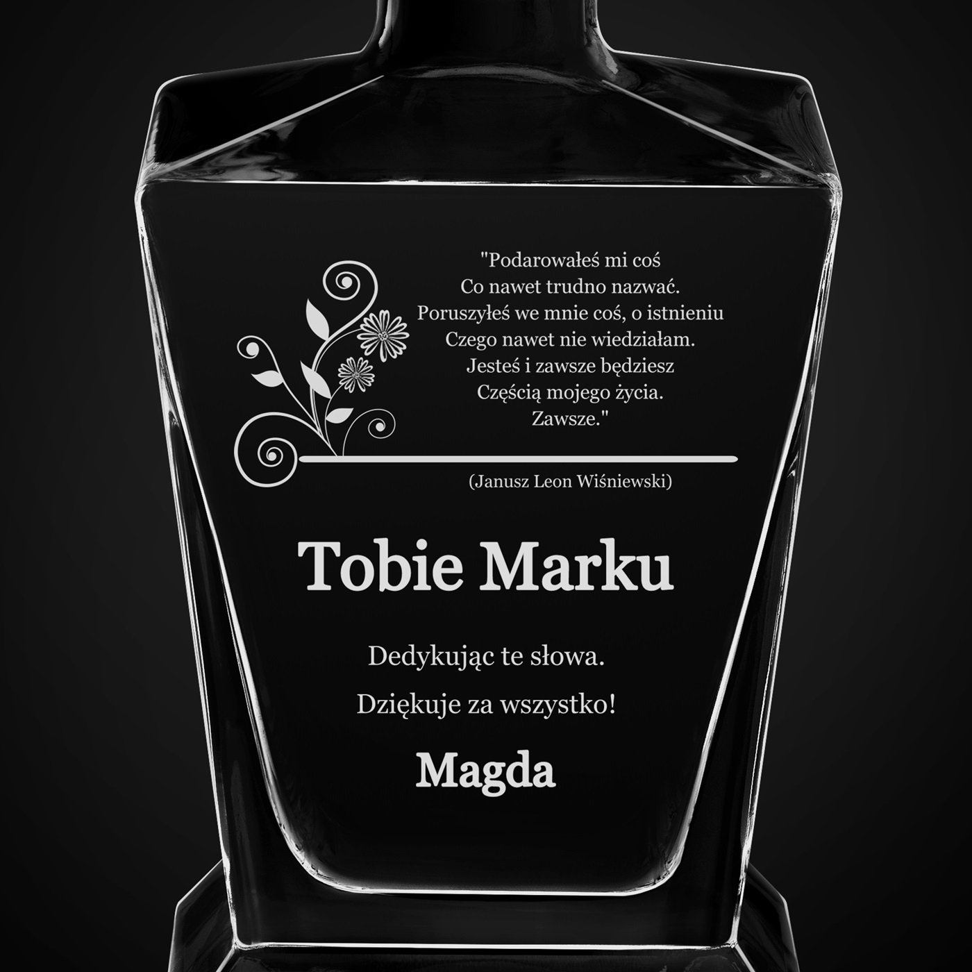 Karafka do whisky pyramid z grawerem dla świadka jako podziękowanie ślubne