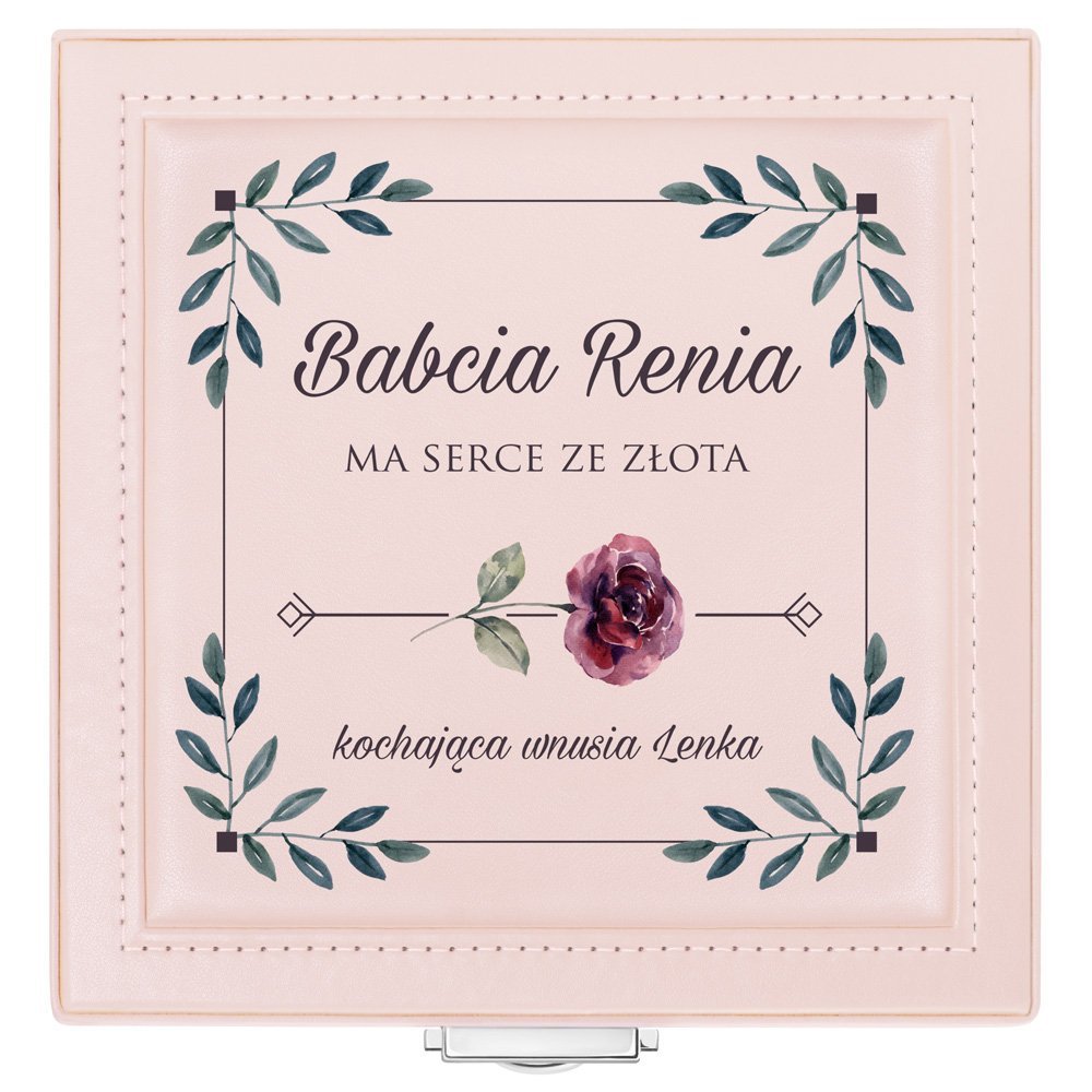 Szkatułka różowa na biżuterię z nadrukiem dla babci na Dzień Babci