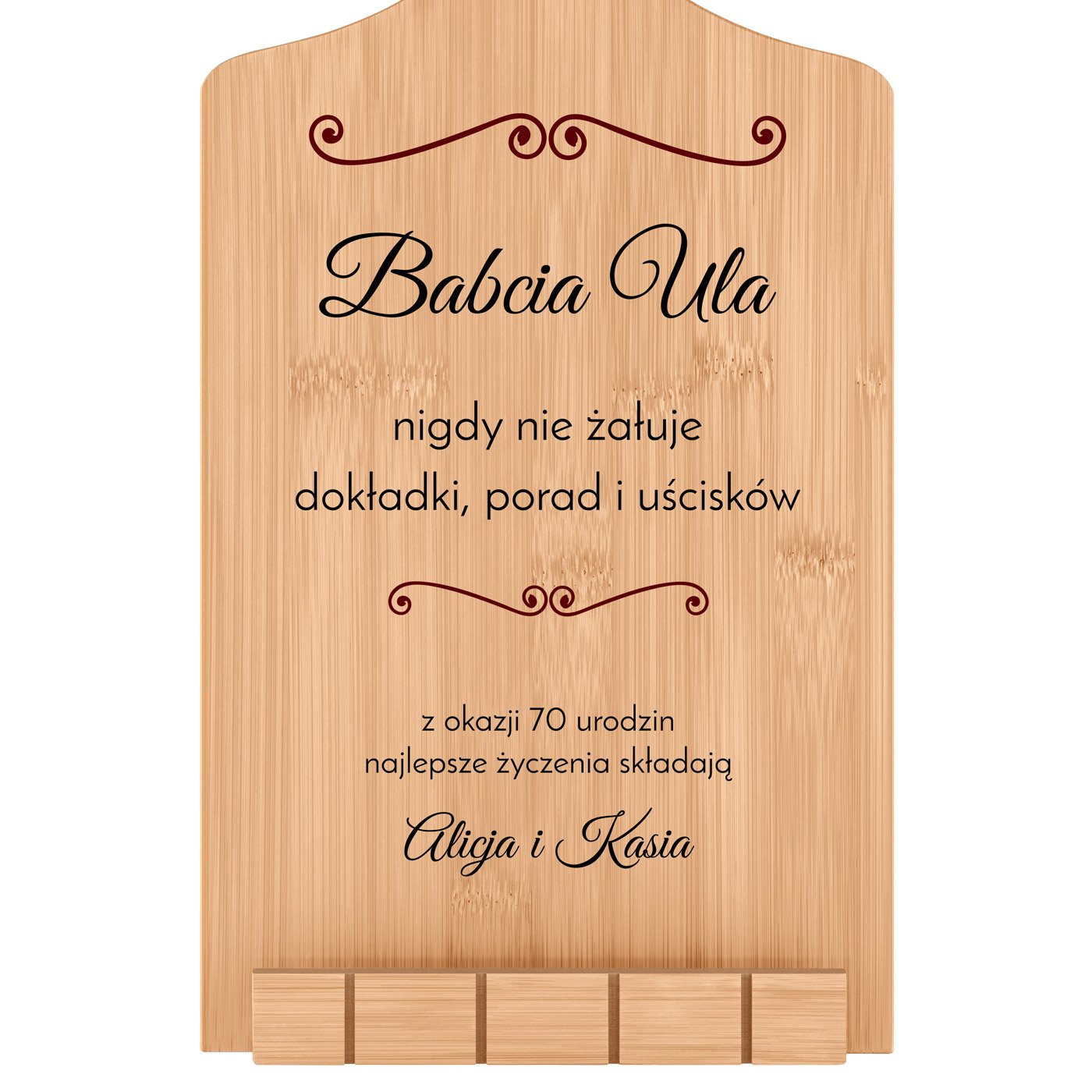 Podstawka pod książkę kucharską z nadrukiem - deska kuchenna dla babci na 70 urodziny