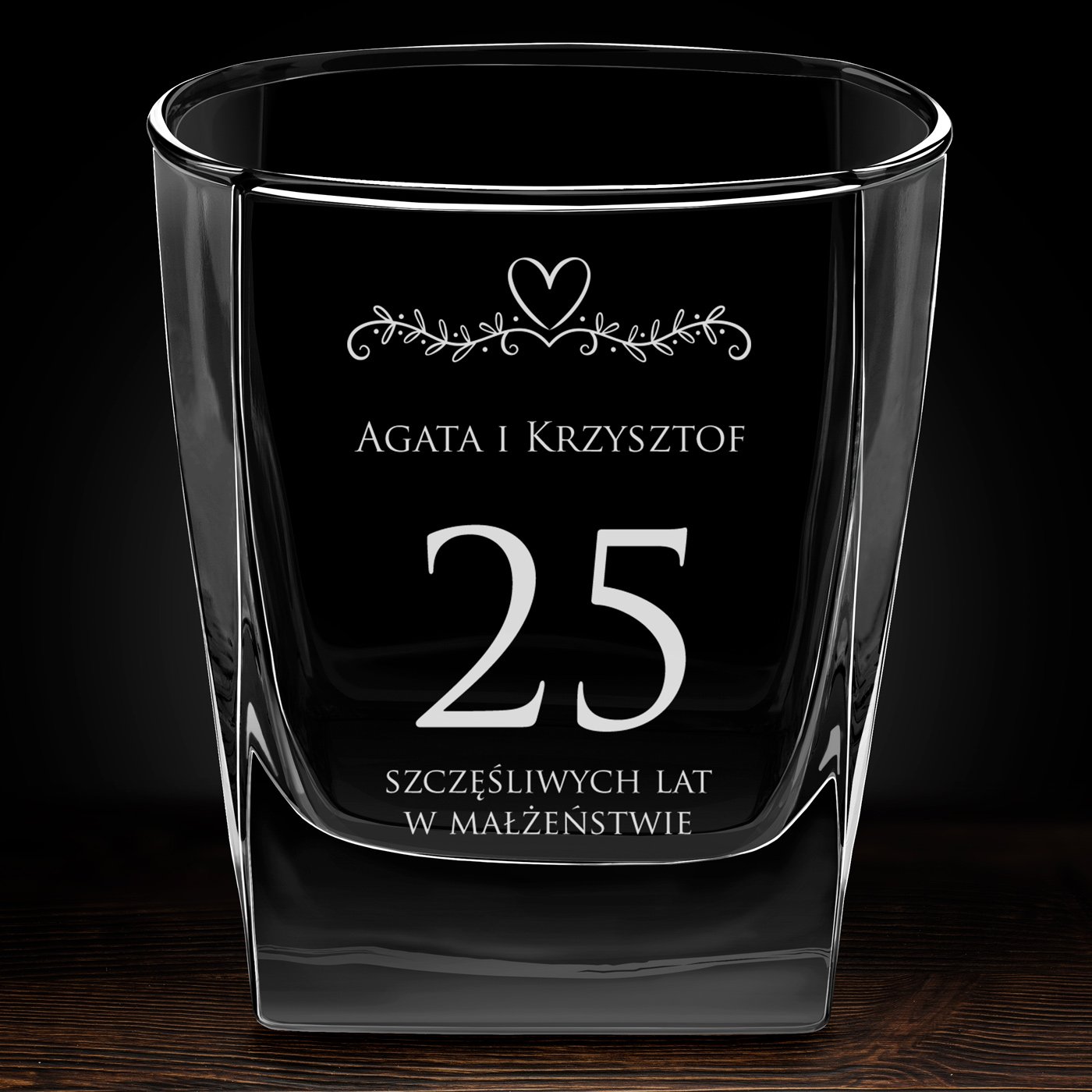 Szklanka do whisky z grawerem dla pary na 25 rocznicę