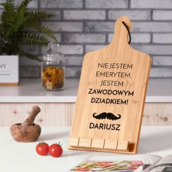 Podstawka pod książkę kucharską z nadrukiem - deska kuchenna dla dziadka emeryta na imieniny