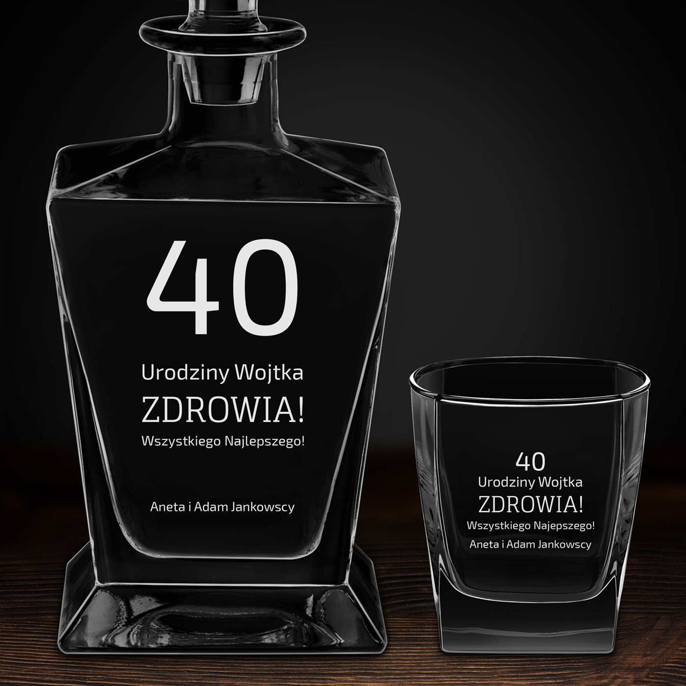 Karafka do whisky pyramid z 2 szklankami capitol i grawerem dla niego na 40 urodziny