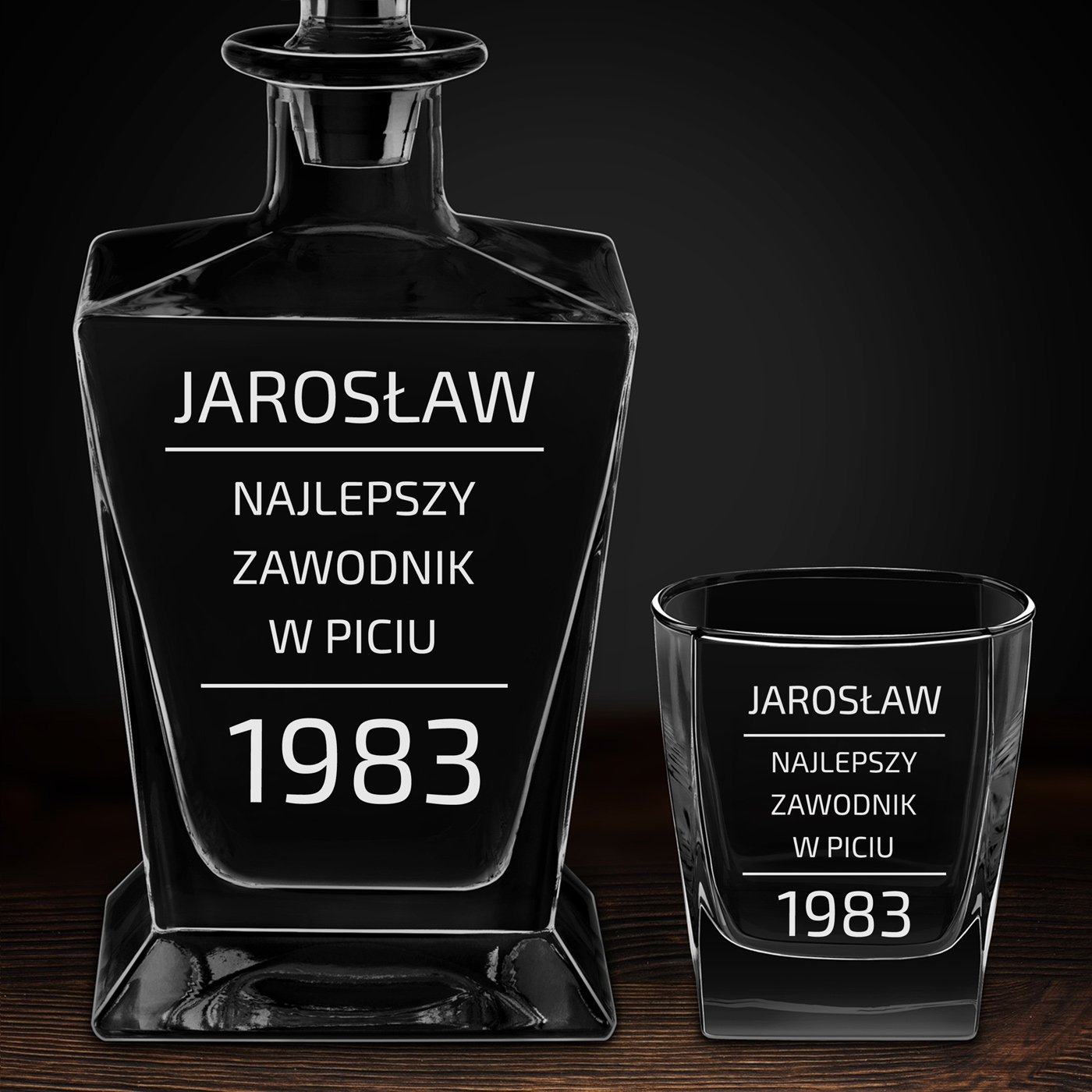 Karafka do whisky pyramid z 4 szklankami capitol i grawerem dla niego na urodziny