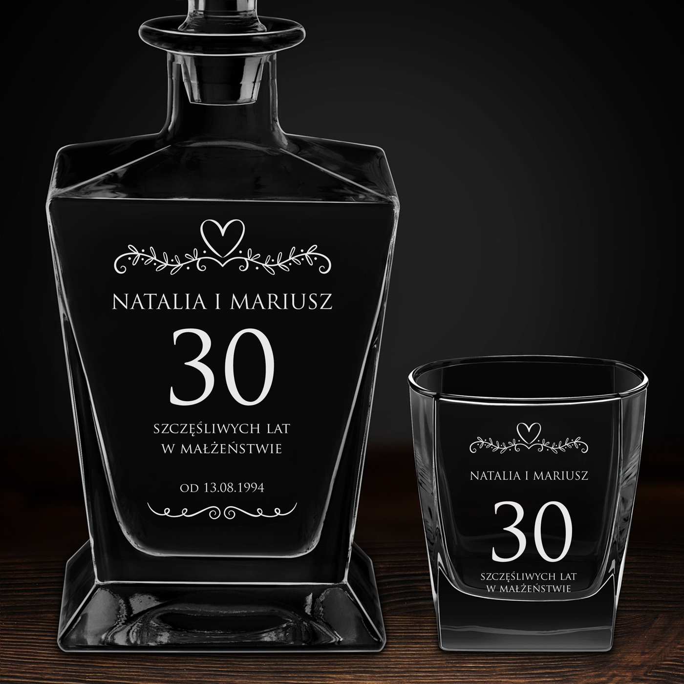Karafka do whisky pyramid z 4 szklankami capitol i grawerem dla taty na 30 urodziny