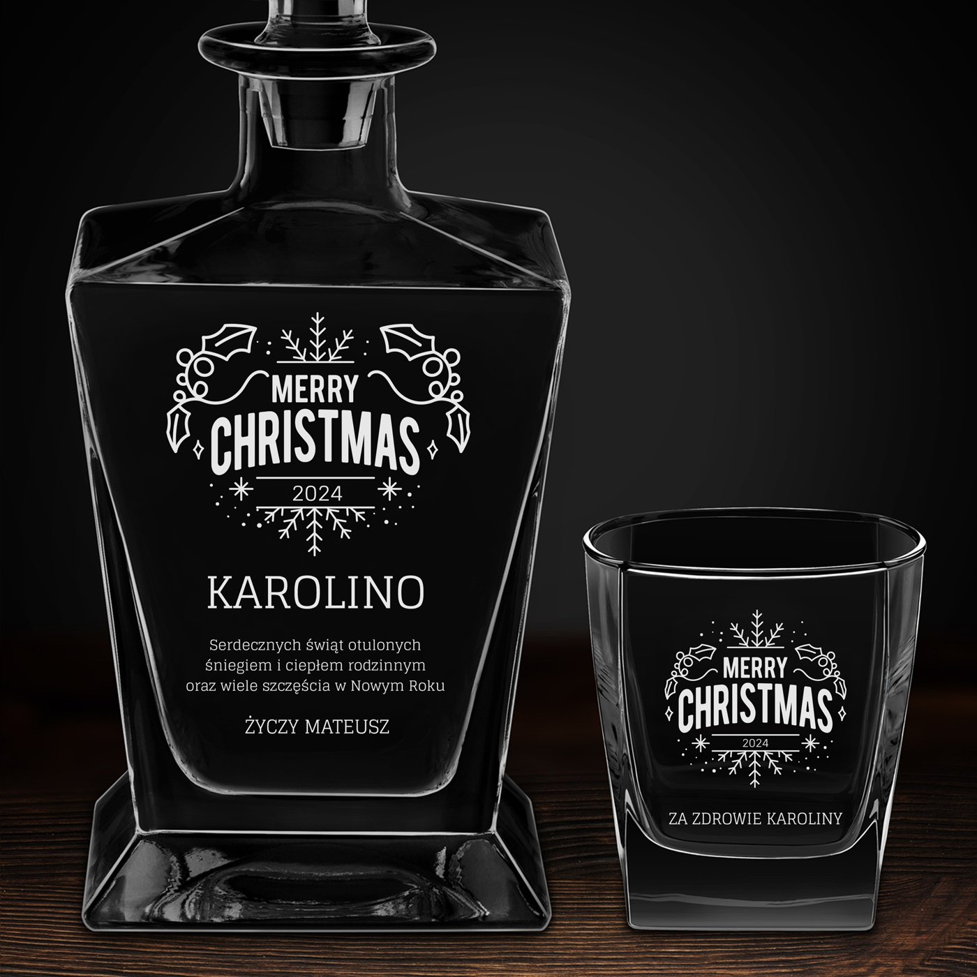Karafka do whisky pyramid z 2 szklankami capitol i grawerem dla niej na święta