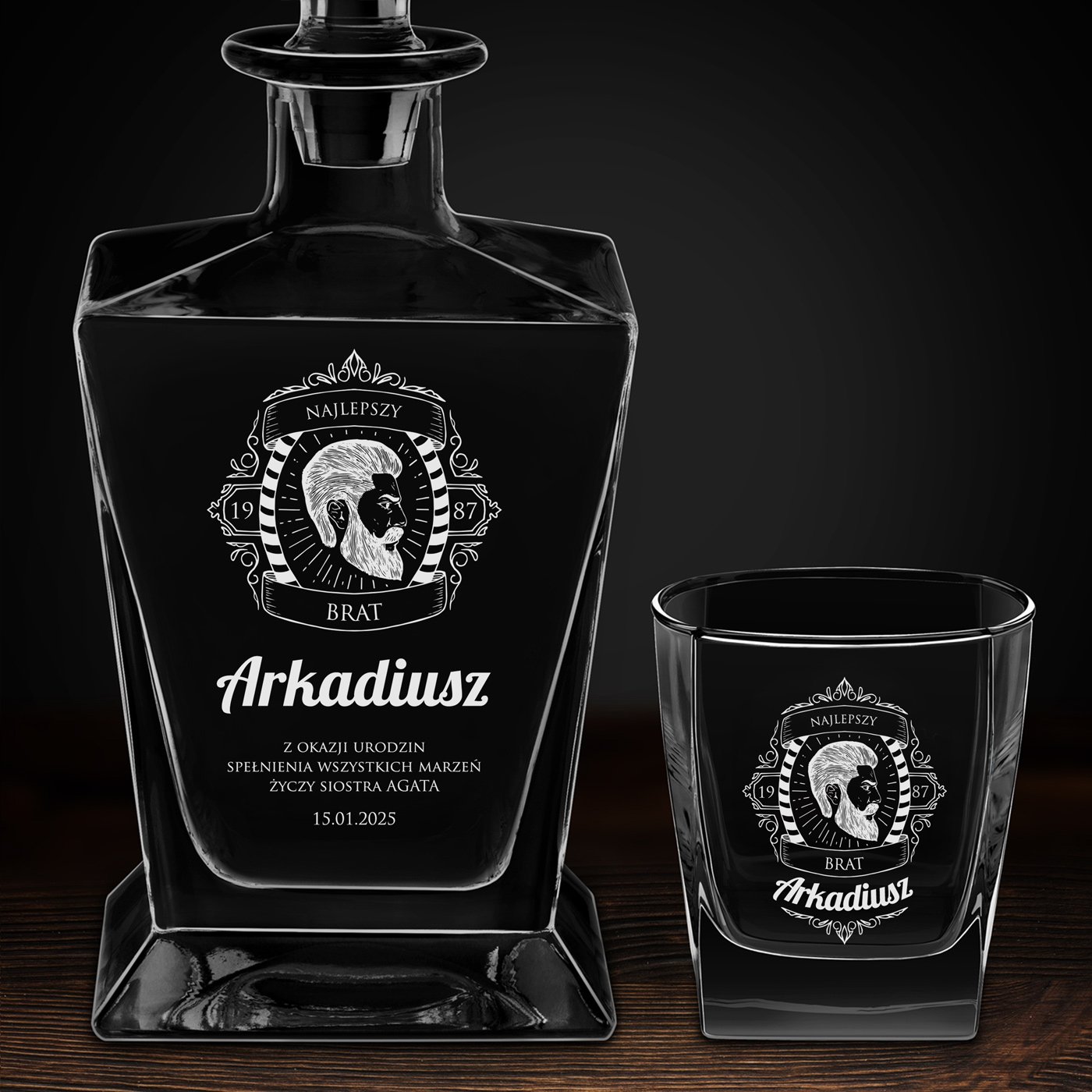 Karafka do whisky pyramid z 2 szklankami capitol i grawerem dla brata na urodziny dla brata na urodziny