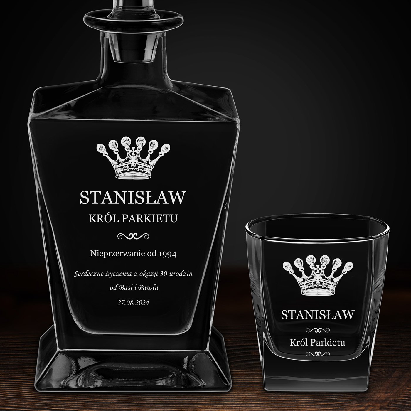 Karafka do whisky pyramid z 6 szklankami capitol i grawerem dla tancerza na 30 urodziny