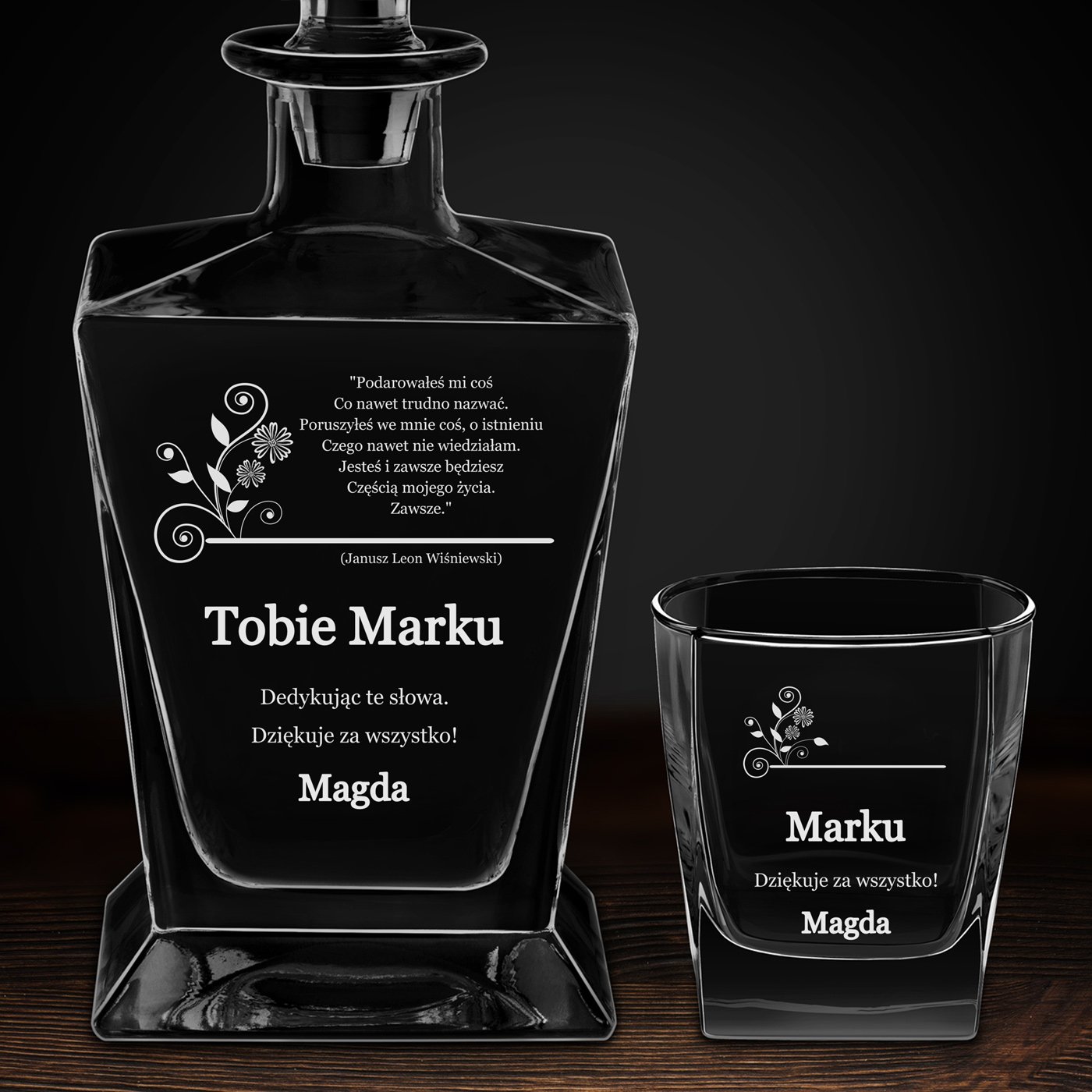 Karafka do whisky pyramid z 6 szklankami capitol i grawerem dla niego