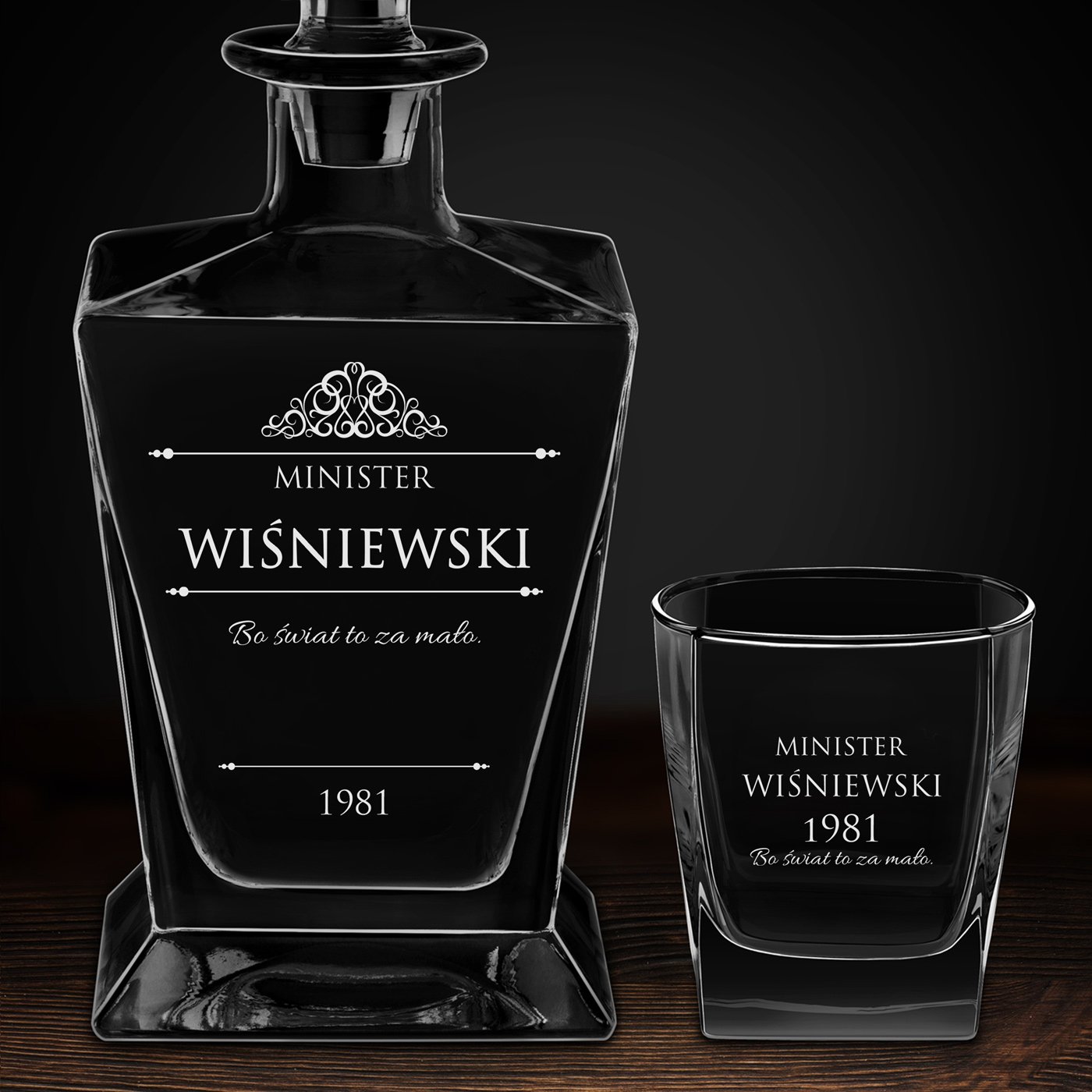 Karafka do whisky pyramid z 6 szklankami capitol i grawerem dla niego na urodziny