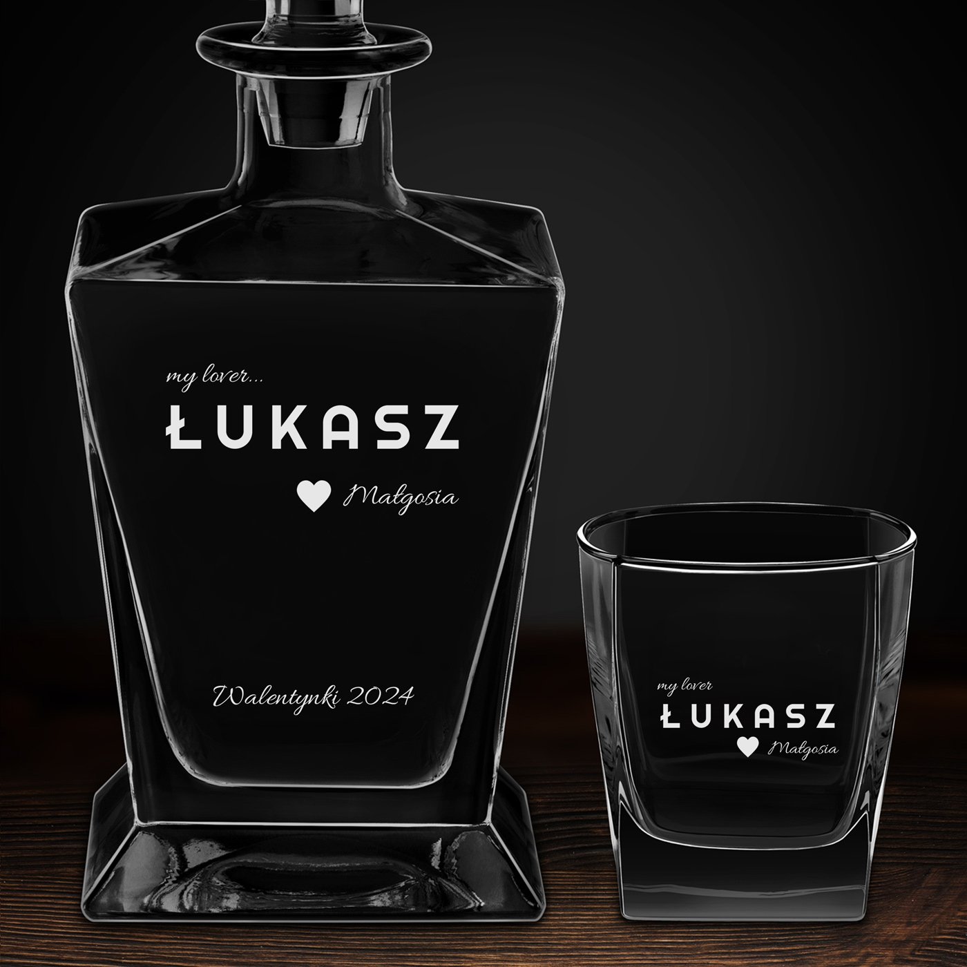 Karafka do whisky pyramid z 6 szklankami capitol i grawerem dla chłopaka narzeczonego męża na walentynki