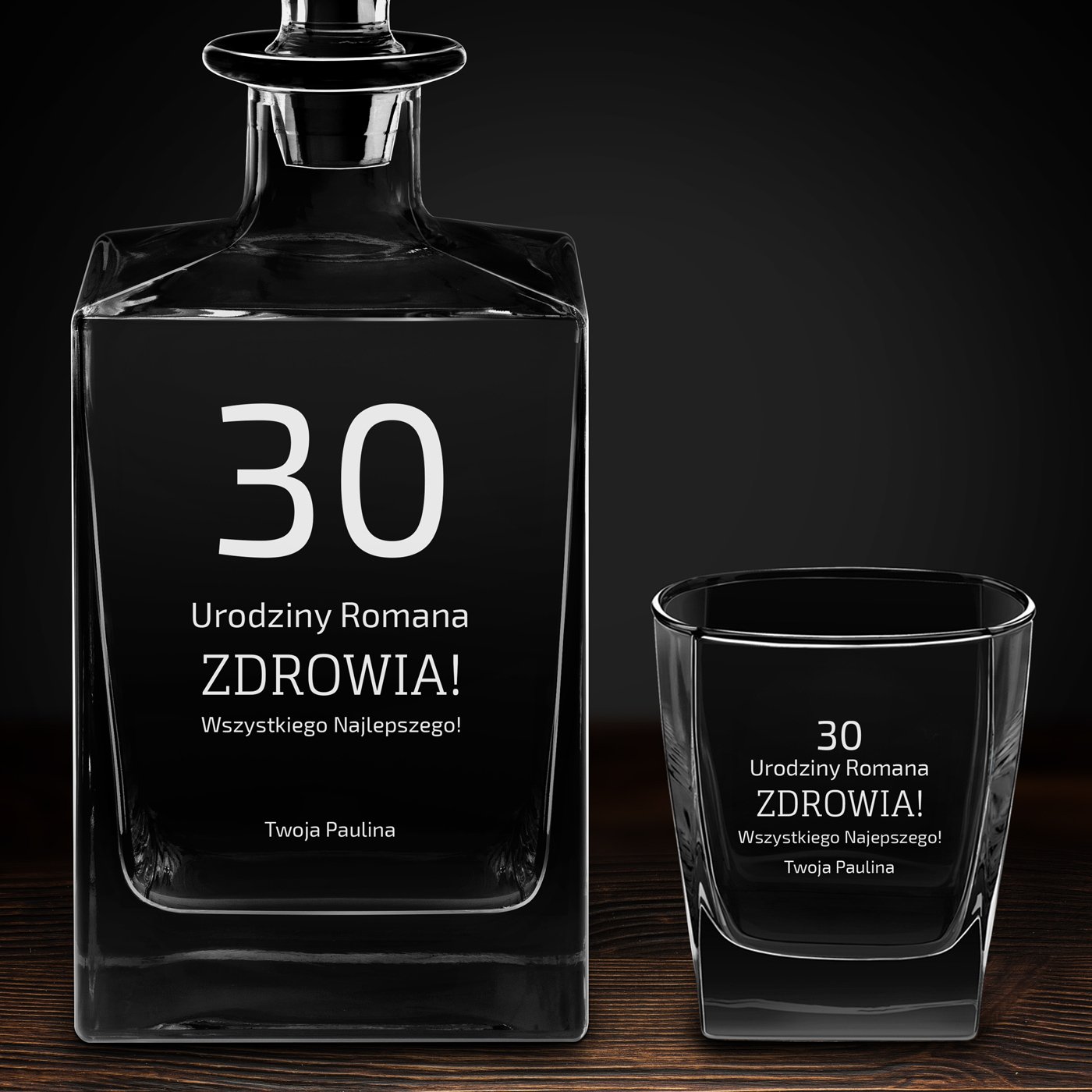 Karafka do whisky cube z 2 szklankami i grawerem dla niego na 30 urodziny