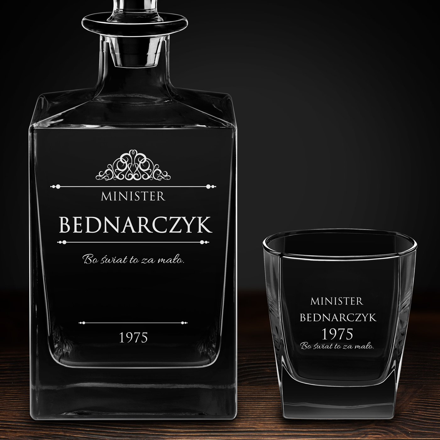 Karafka do whisky cube z 2 szklankami i grawerem dla niego na urodziny