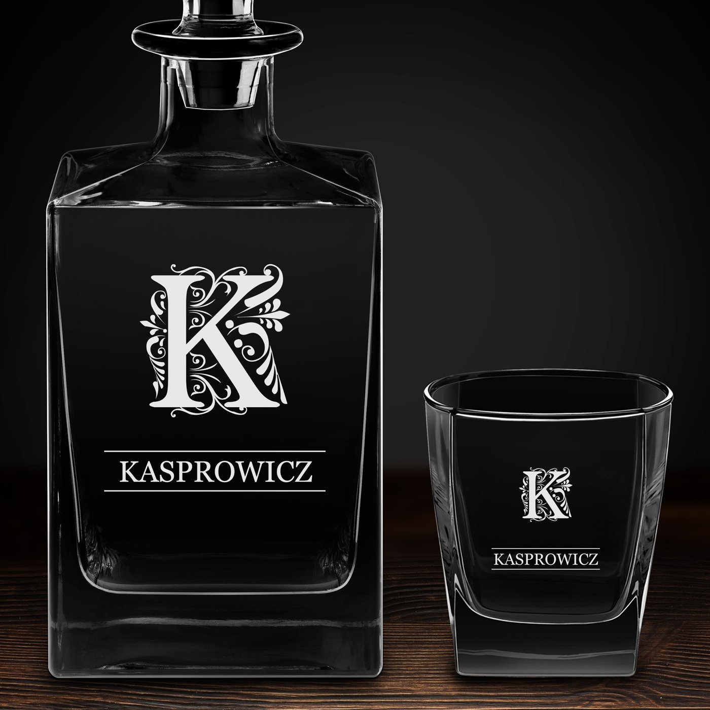 Karafka do whisky cube z 2 szklankami i grawerem dla gentlemana