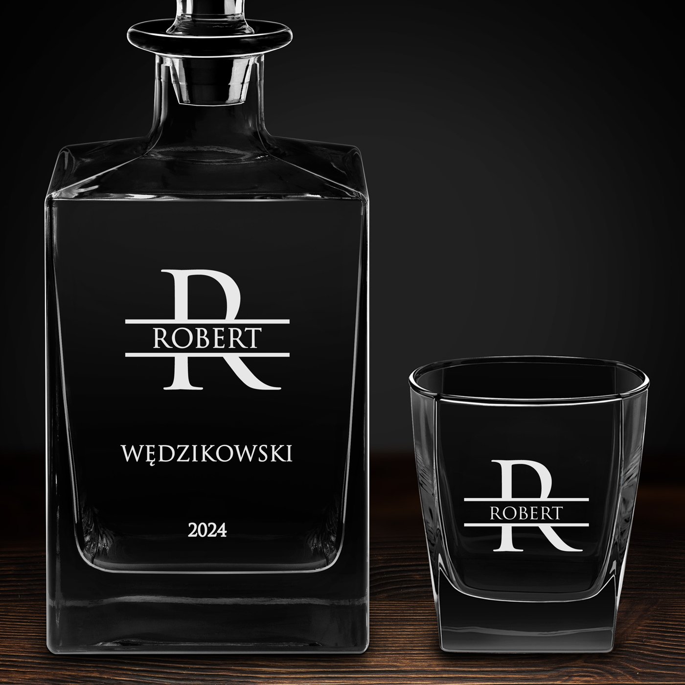 Karafka do whisky cube z 2 szklankami i grawerem dla gentlemana
