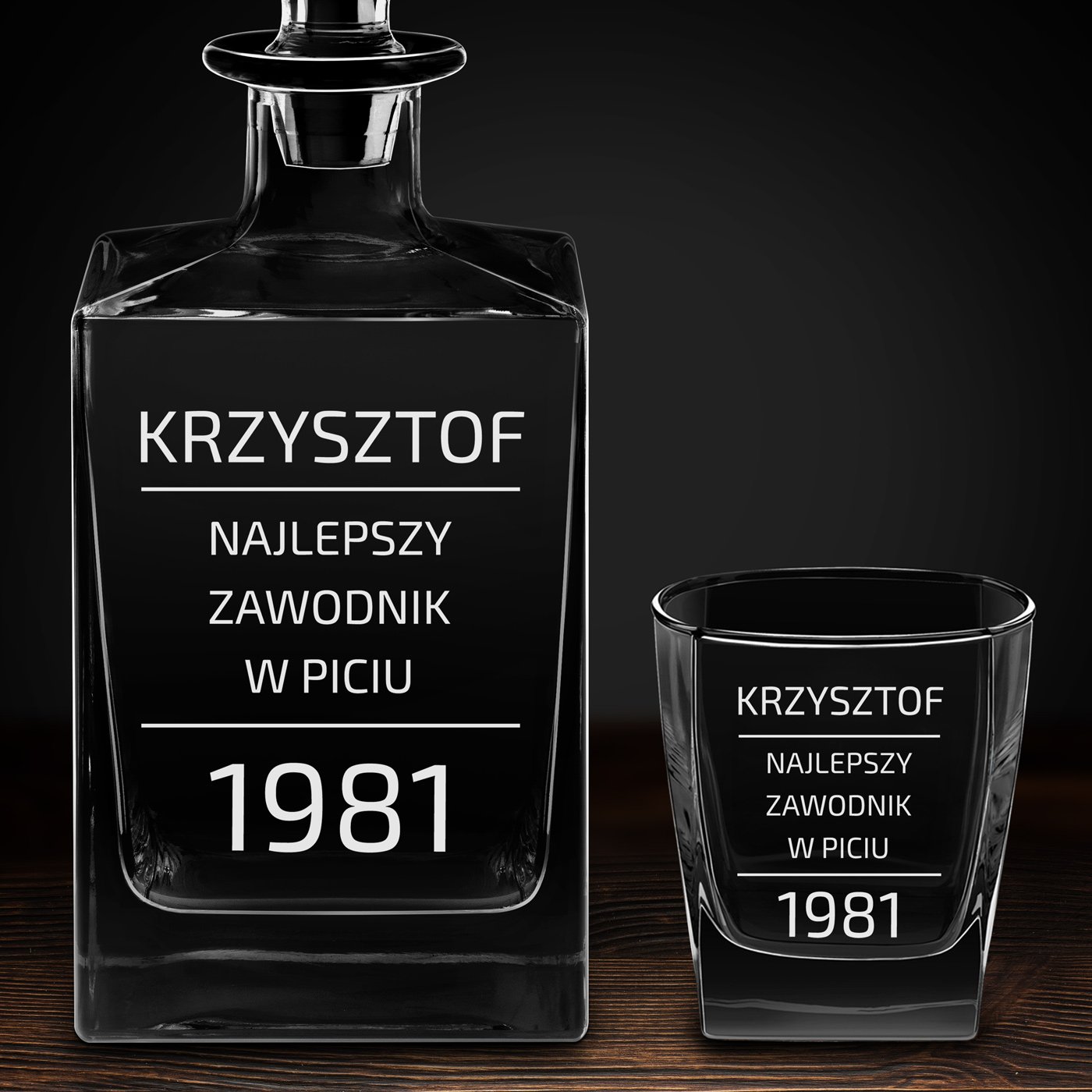 Karafka do whisky cube z 2 szklankami i grawerem dla niego na urodziny