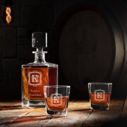 Karafka do whisky cube z 2 szklankami i grawerem dla pary na ślub rocznicę parapetówkę