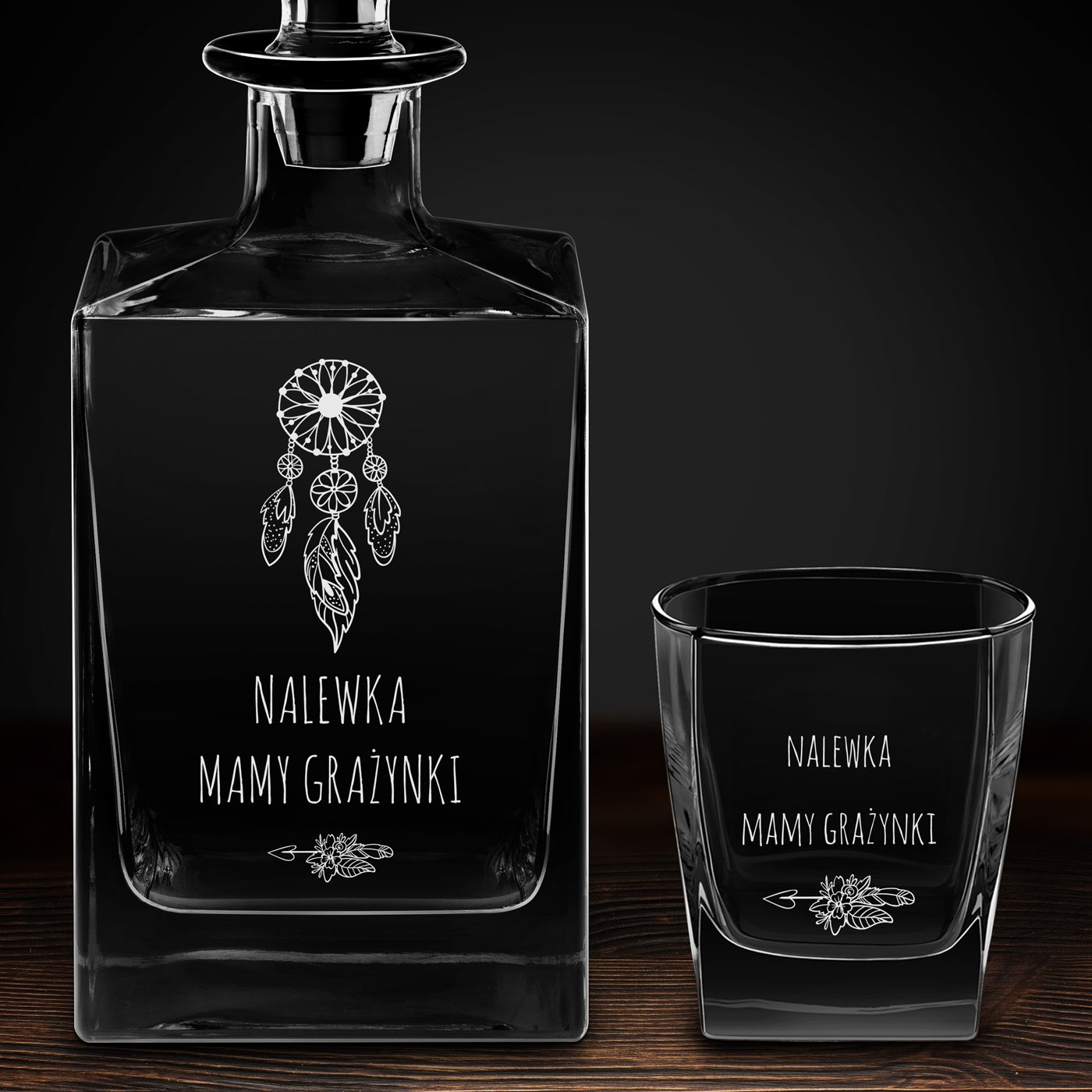 Karafka do whisky cube z 2 szklankami i grawerem dla mamy