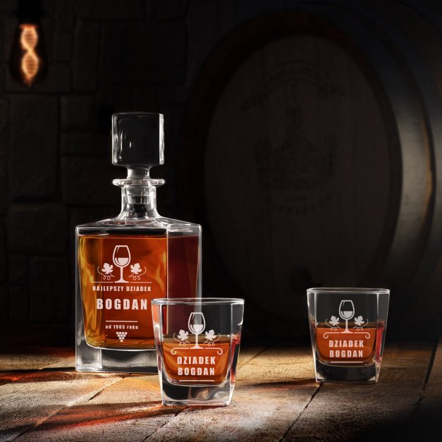 Karafka do whisky cube z 6 szklankami i grawerem dla dziadka na urodziny