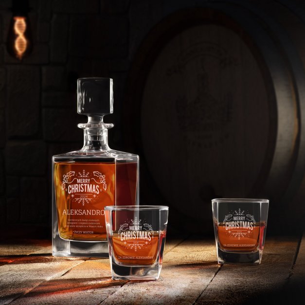Karafka do whisky cube z 4 szklankami i grawerem dla niej na święta