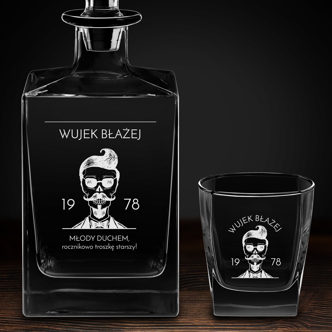 Karafka do whisky cube z 4 szklankami i grawerem dla niego na urodziny