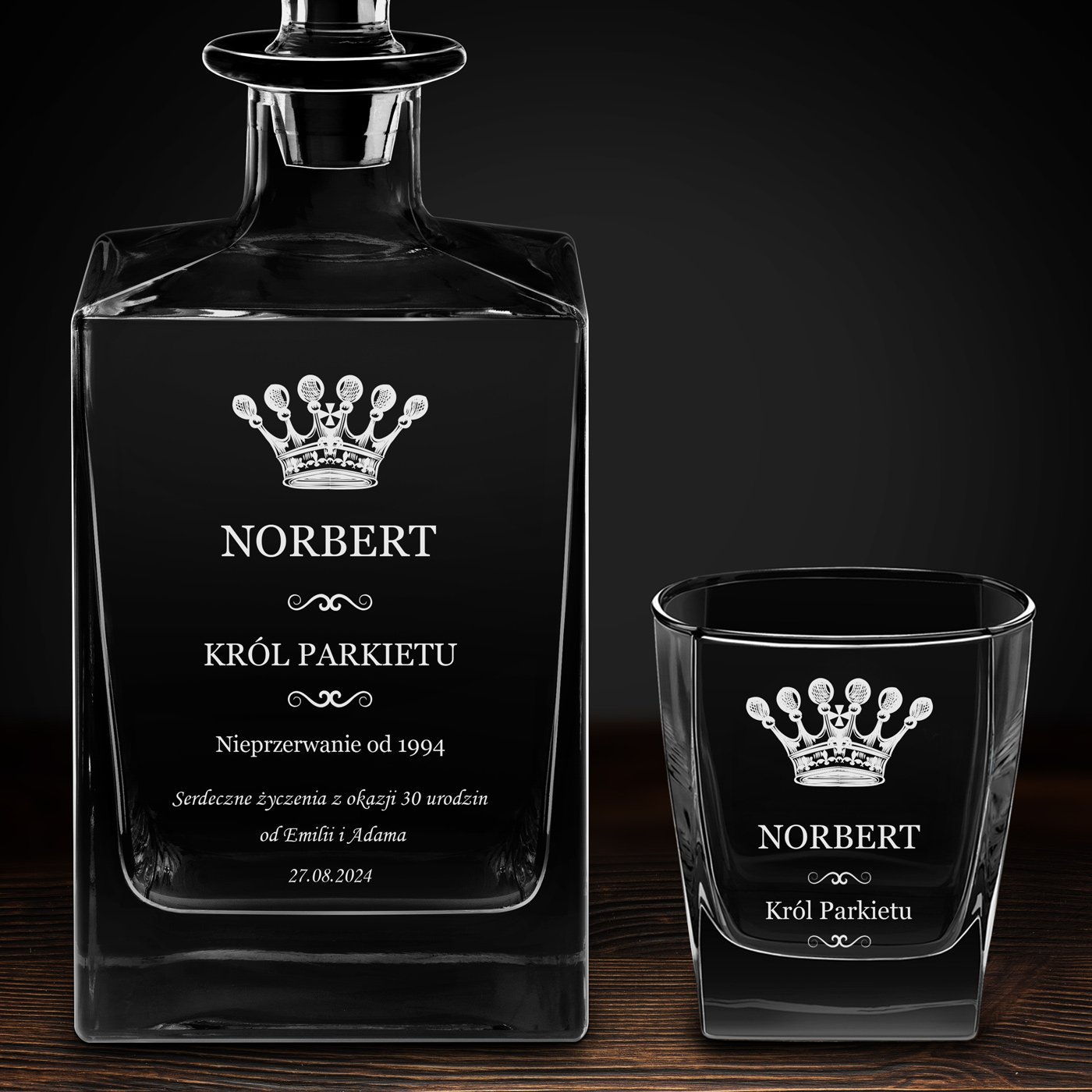 Karafka do whisky cube z 4 szklankami i grawerem dla tancerza na 30 urodziny