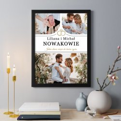Plakat personalizowany kolaż zdjęć w ramce z nadrukiem dla pary na ślub