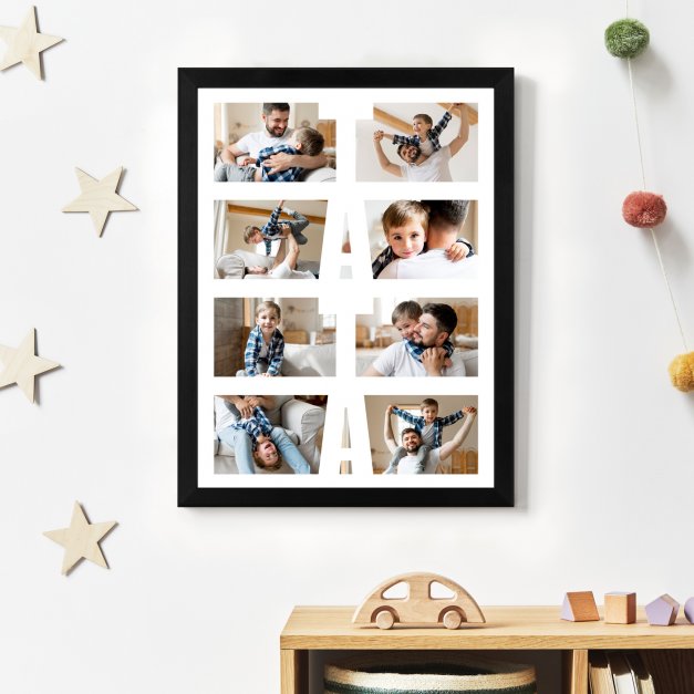 Plakat personalizowany kolaż zdjęć w ramce z nadrukiem dla taty na Dzień Ojca