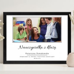 Plakat personalizowany ze zdjęciem w ramce z nadrukiem dla nauczycielki wychowawczyni na Dzień Nauczyciela