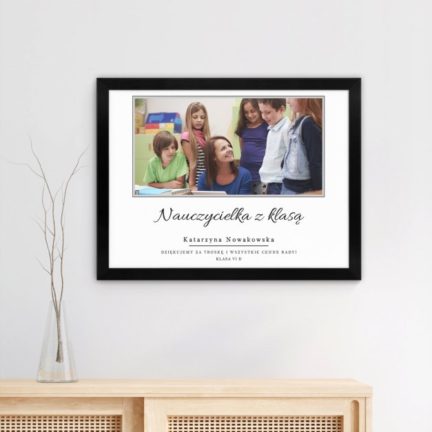 Plakat personalizowany ze zdjęciem w ramce z nadrukiem dla nauczycielki wychowawczyni na Dzień Nauczyciela