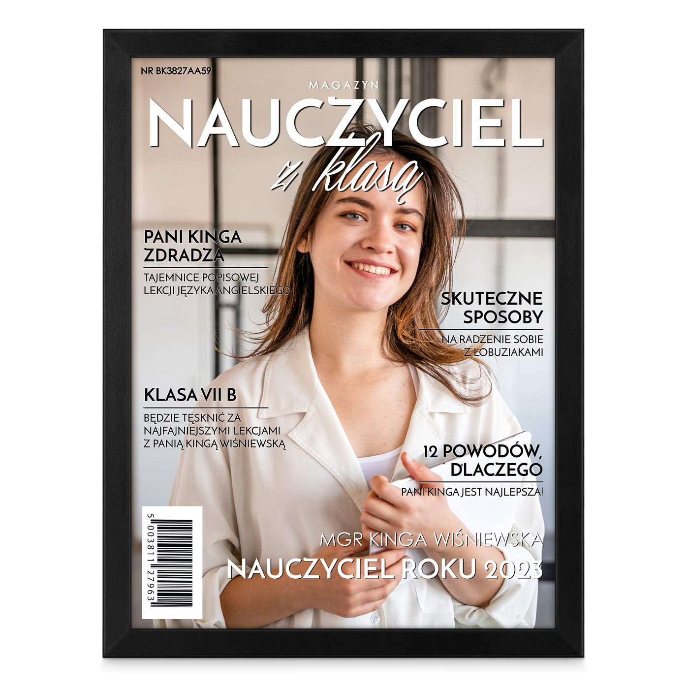 Plakat personalizowany ze zdjęciem w ramce z nadrukiem Nauczyciel z klasą dla wychowawczyni nauczycielki na Dzień Nauczyciela