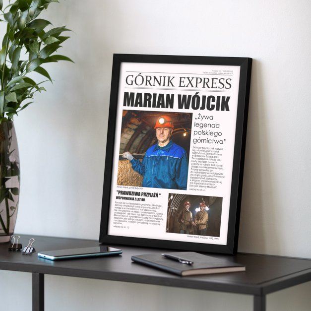 Plakat personalizowany kolaż zdjęć Górnik Express w ramce z nadrukiem dla górnika przyjaciela