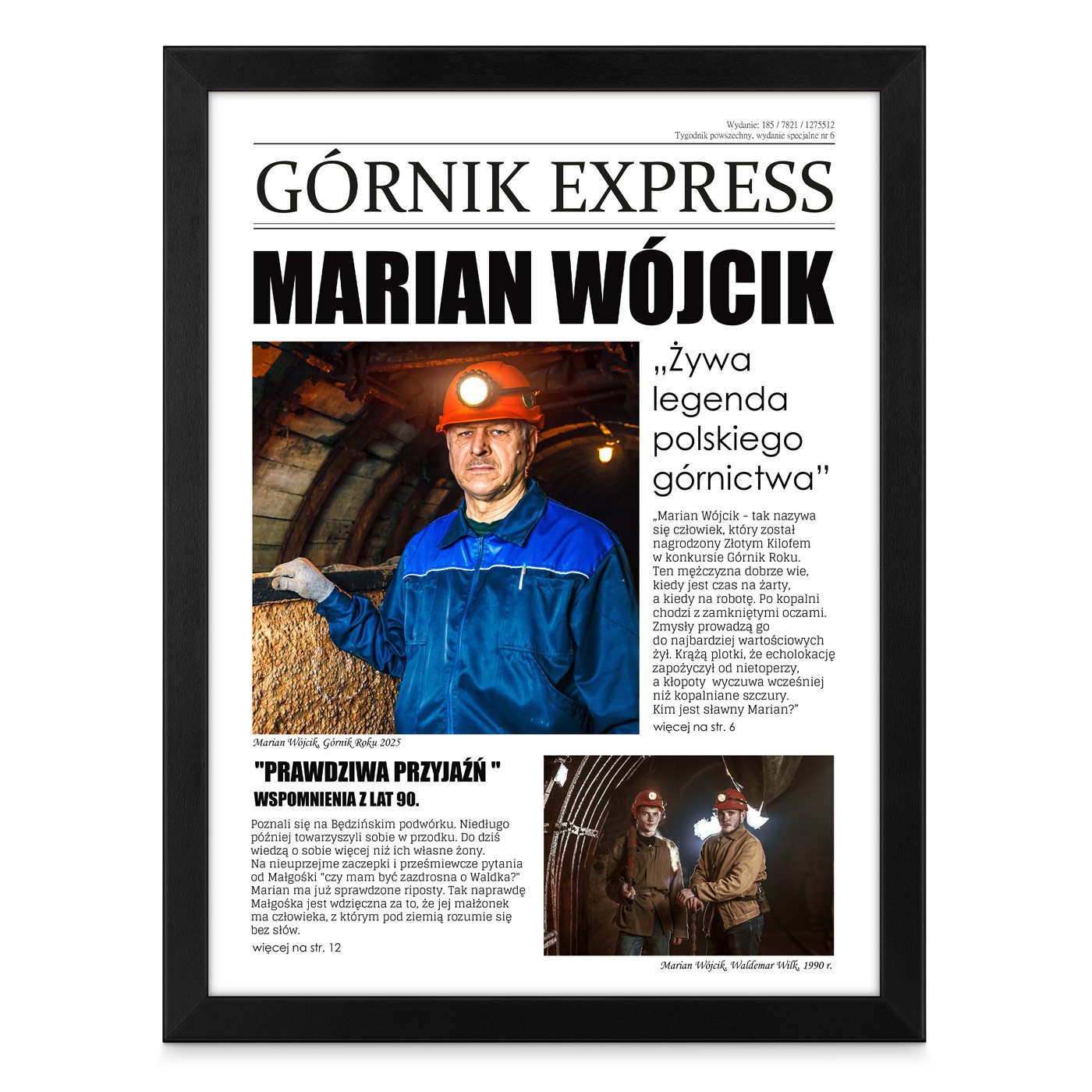 Plakat personalizowany kolaż zdjęć Górnik Express w ramce z nadrukiem dla górnika przyjaciela