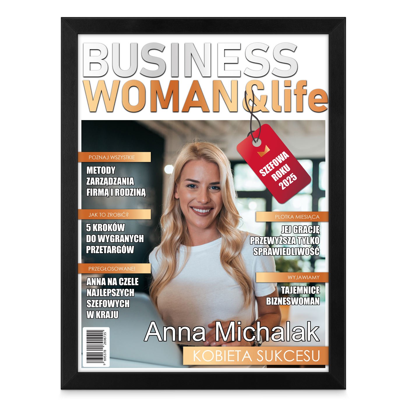 Plakat personalizowany ze zdjęciem Business Woman&life w ramce z nadrukiem dla szefowej