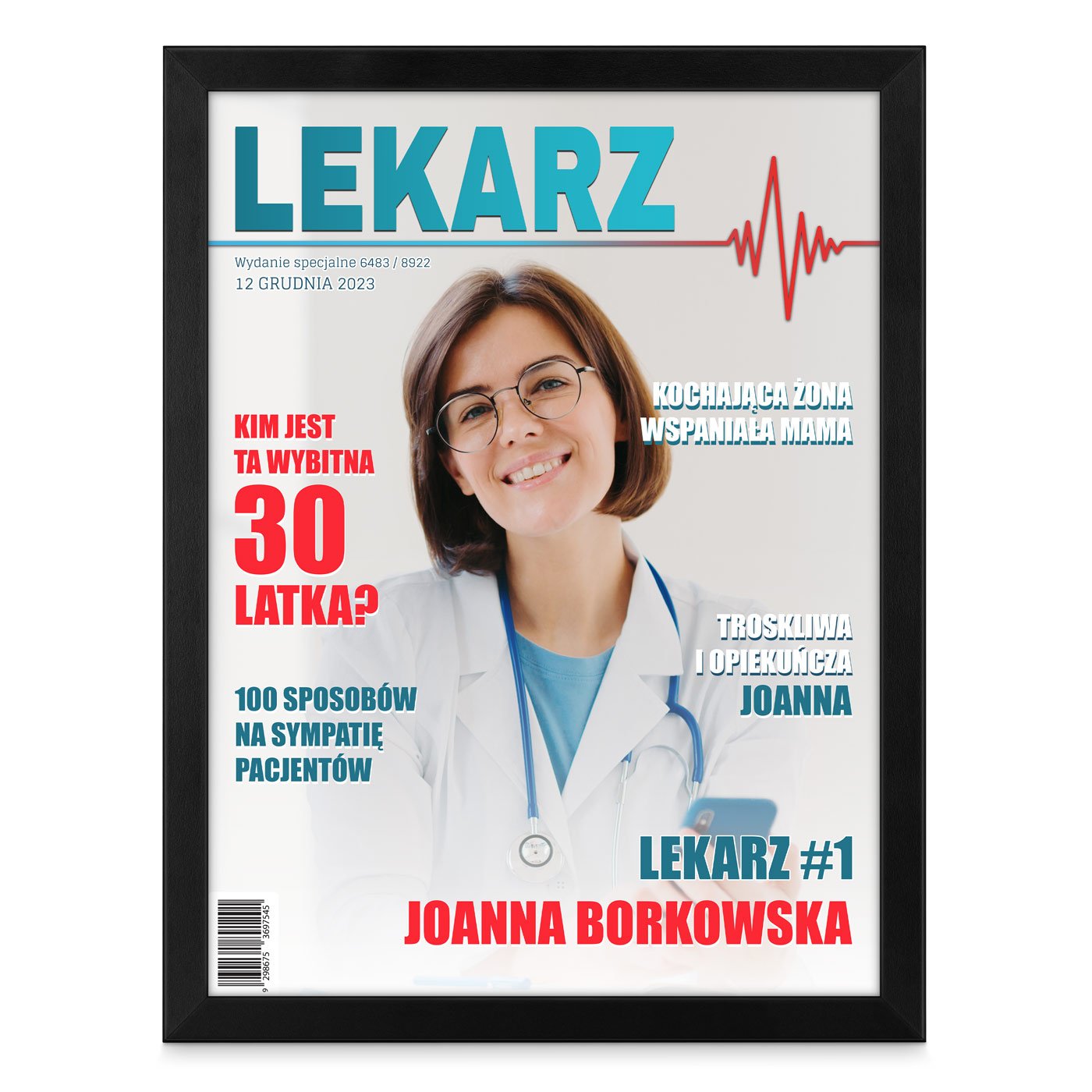 Plakat personalizowany ze zdjęciem Lekarz w ramce z nadrukiem dla lekarki żony mamy na 30 urodziny