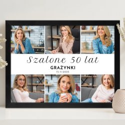 Plakat personalizowany kolaż zdjęć w ramce z nadrukiem dla niej na 50 urodziny