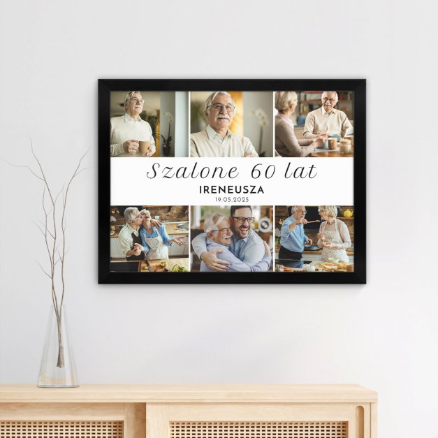Plakat personalizowany kolaż zdjęć w ramce z nadrukiem dla niego na 60 urodziny