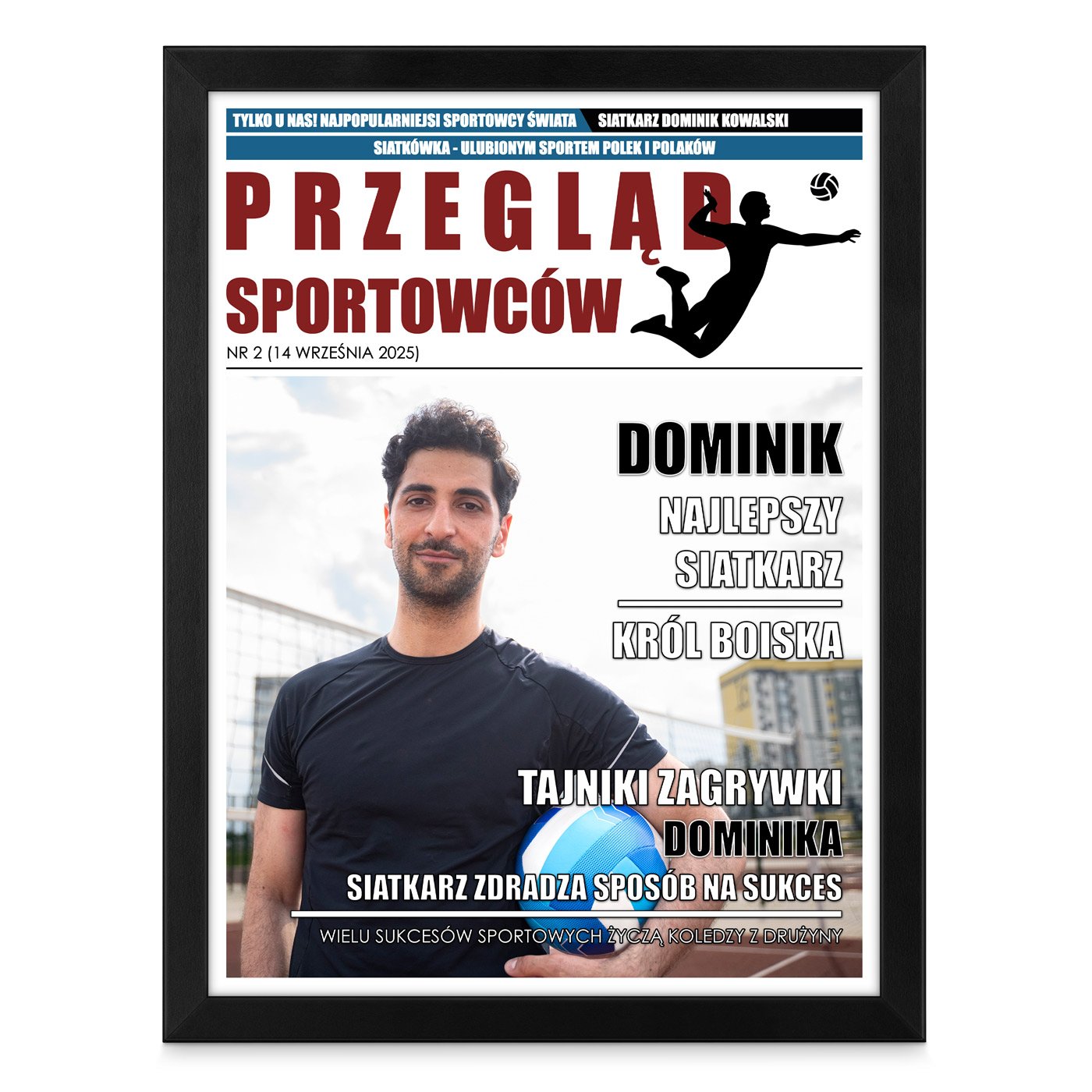 Plakat personalizowany ze zdjęciem Przegląd Sportowców w ramce z nadrukiem dla siatkarza