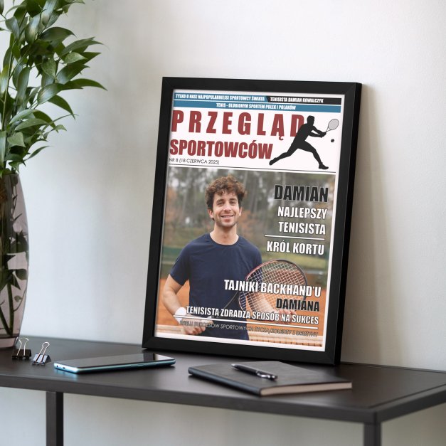 Plakat personalizowany ze zdjęciem Przegląd Sportowców w ramce z nadrukiem dla tenisisty