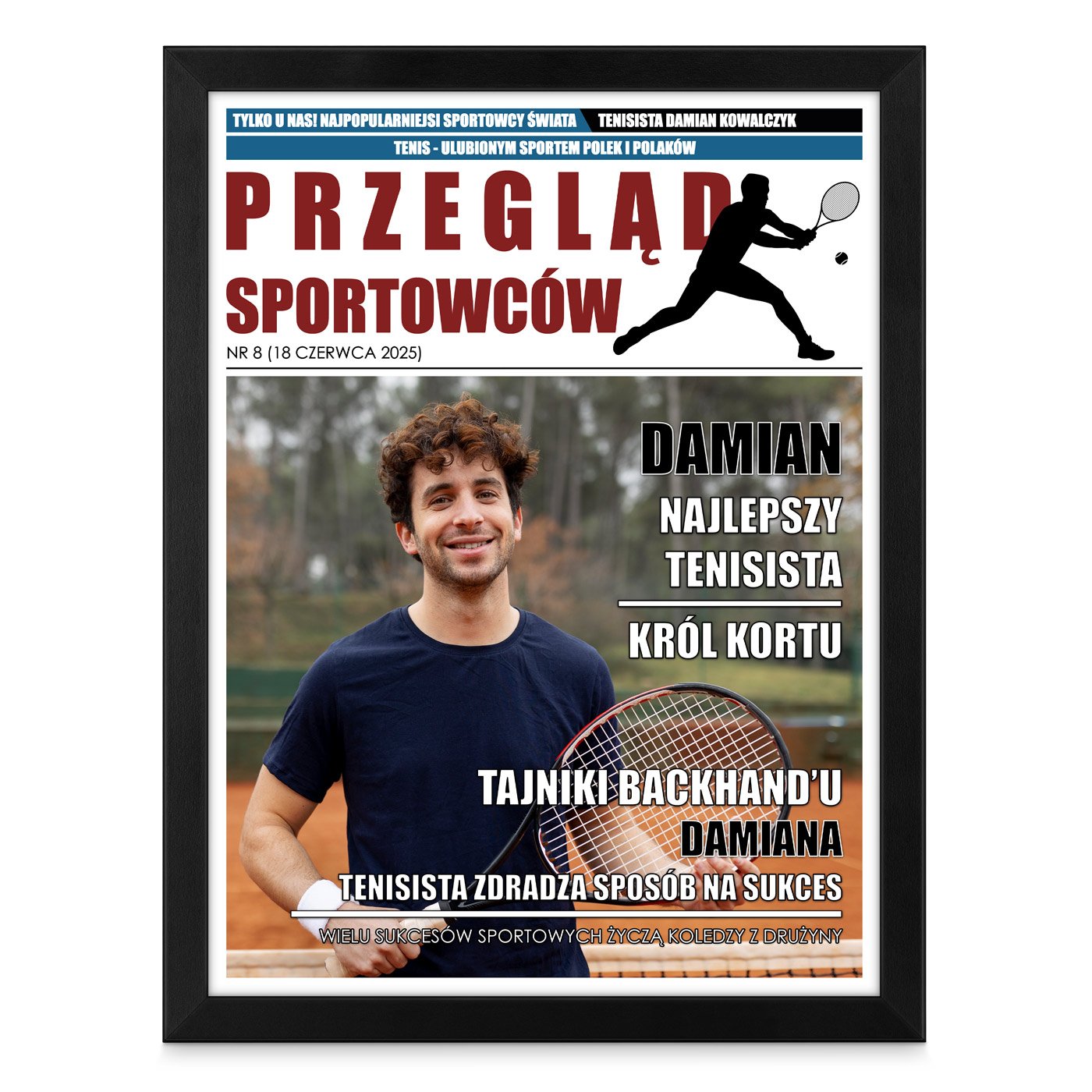 Plakat personalizowany ze zdjęciem Przegląd Sportowców w ramce z nadrukiem dla tenisisty