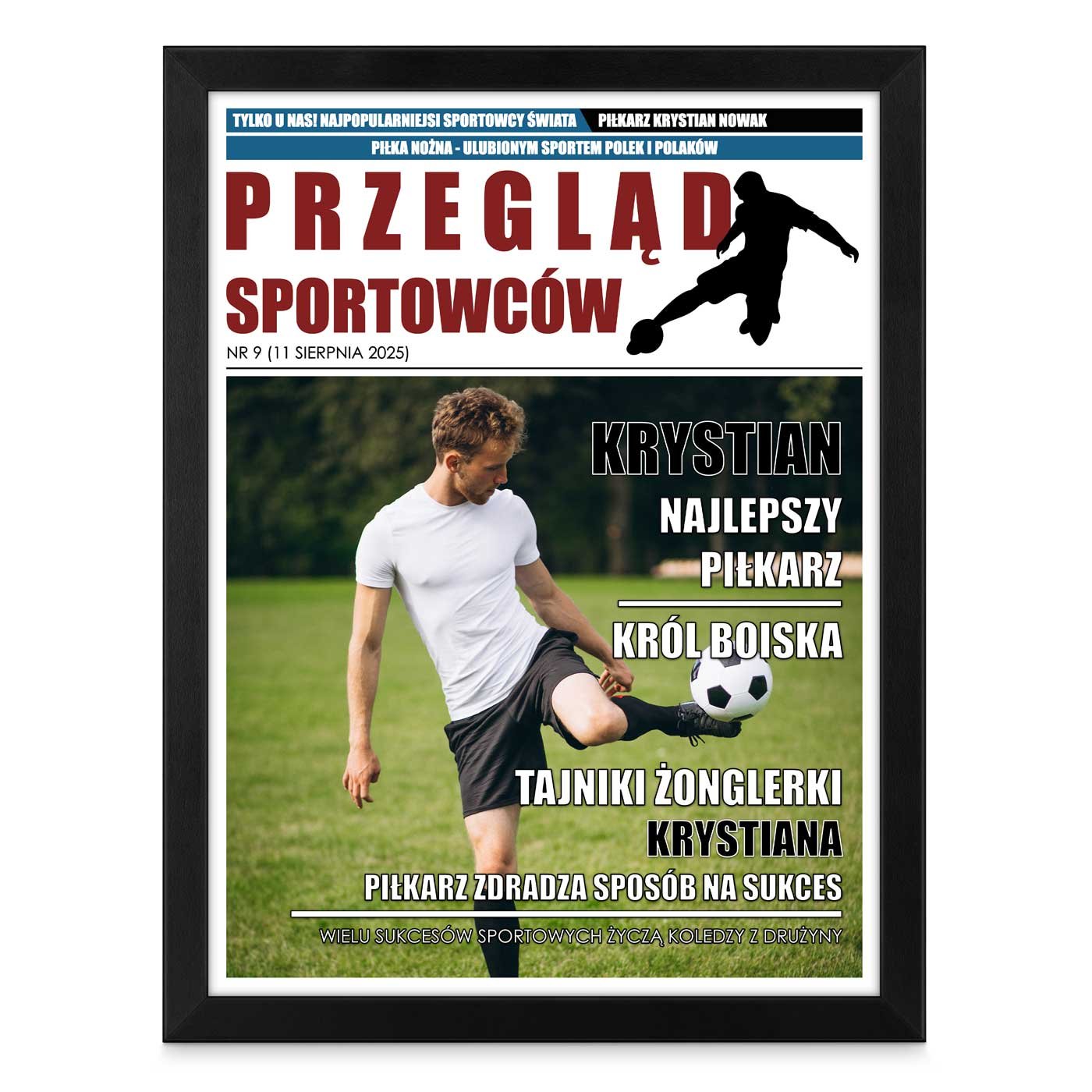 Plakat personalizowany ze zdjęciem Przegląd Sportowców w ramce z nadrukiem dla piłkarza
