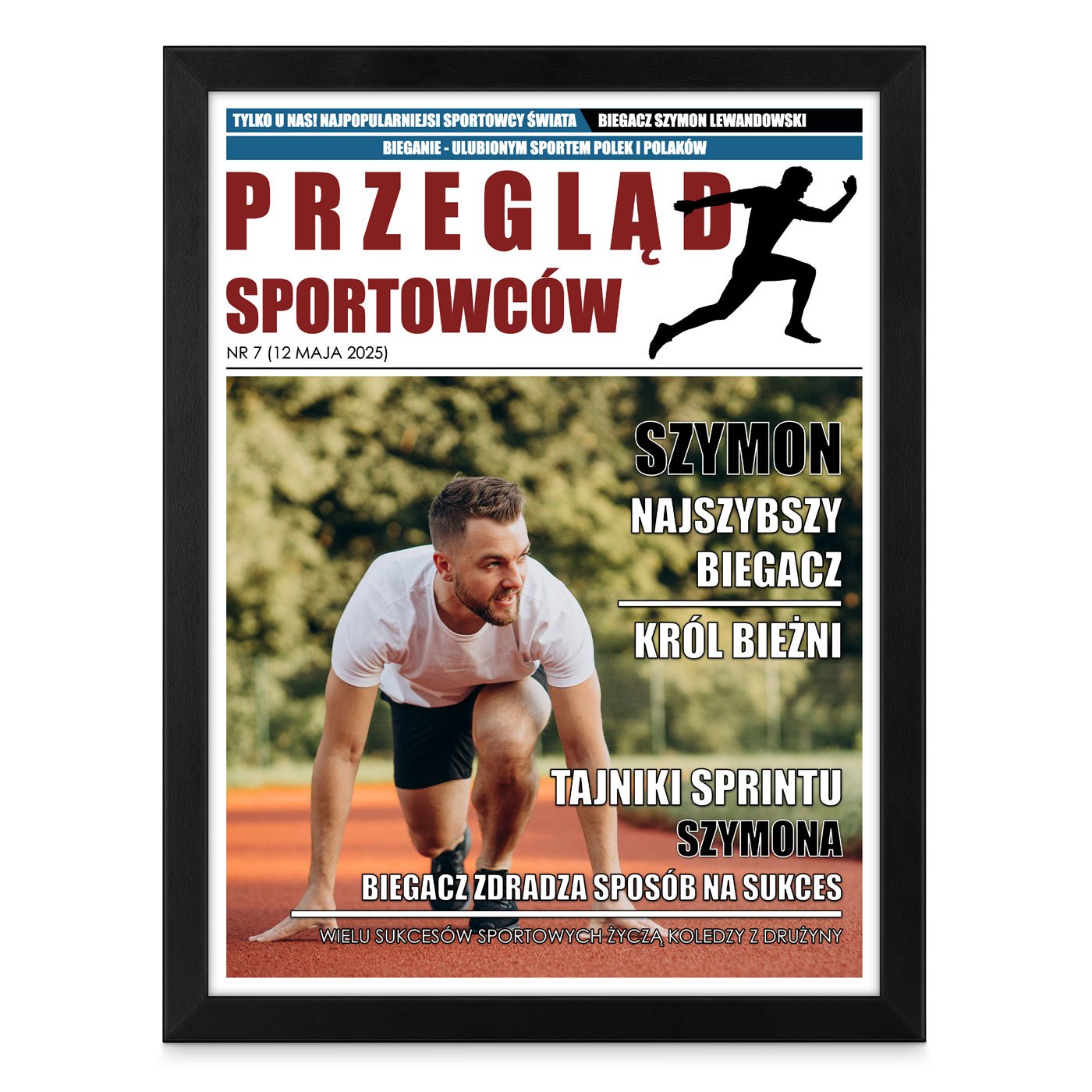 Plakat personalizowany ze zdjęciem Przegląd Sportowców w ramce z nadrukiem dla biegacza