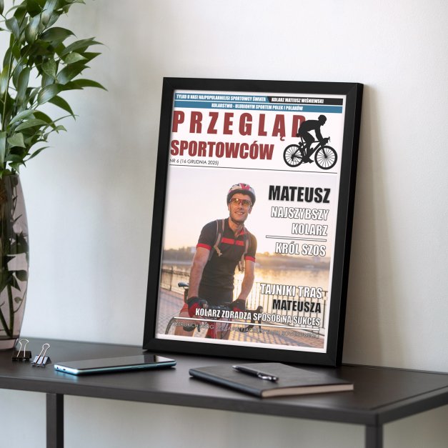 Plakat personalizowany ze zdjęciem Przegląd Sportowców w ramce z nadrukiem dla rowerzysty kolarza