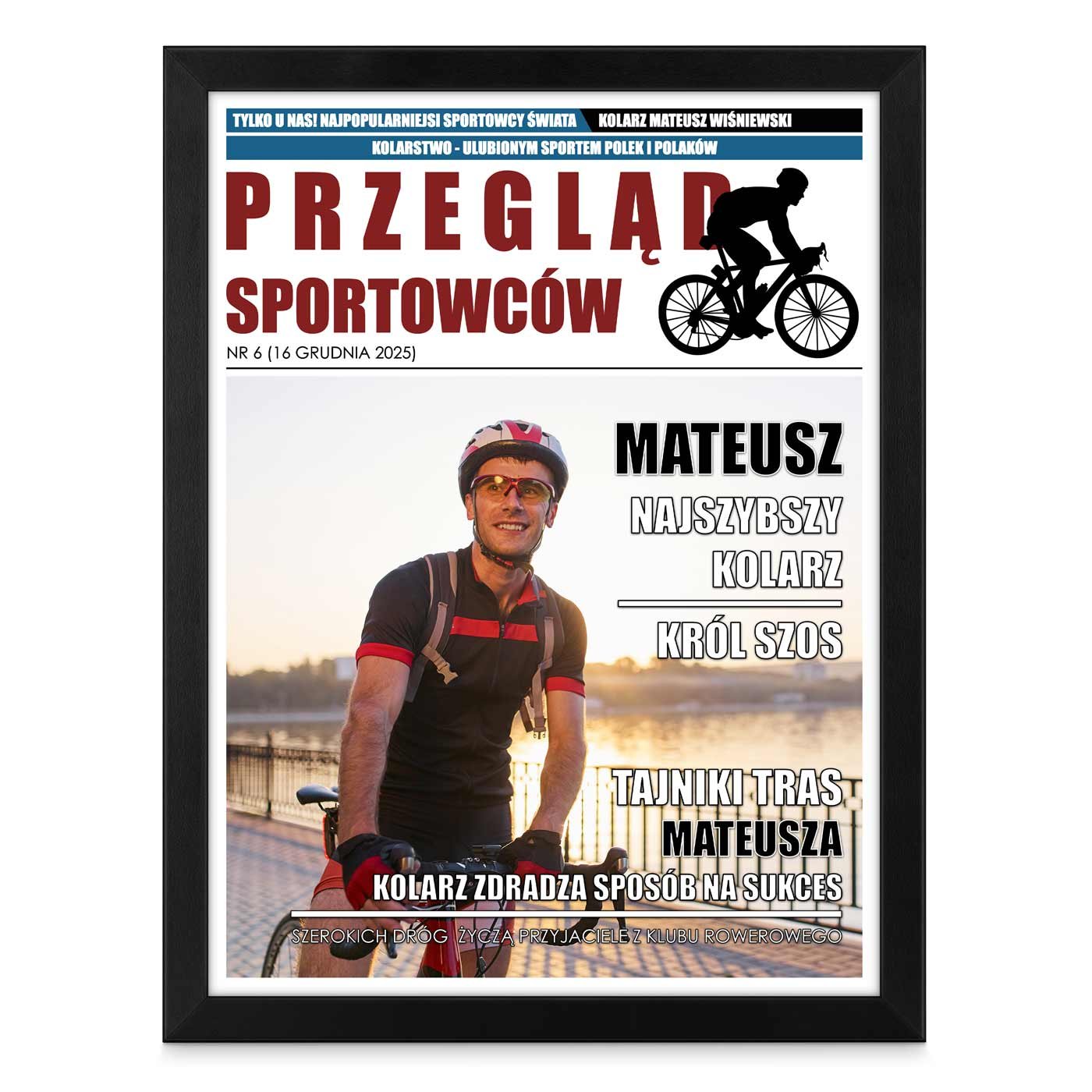 Plakat personalizowany ze zdjęciem Przegląd Sportowców w ramce z nadrukiem dla rowerzysty kolarza