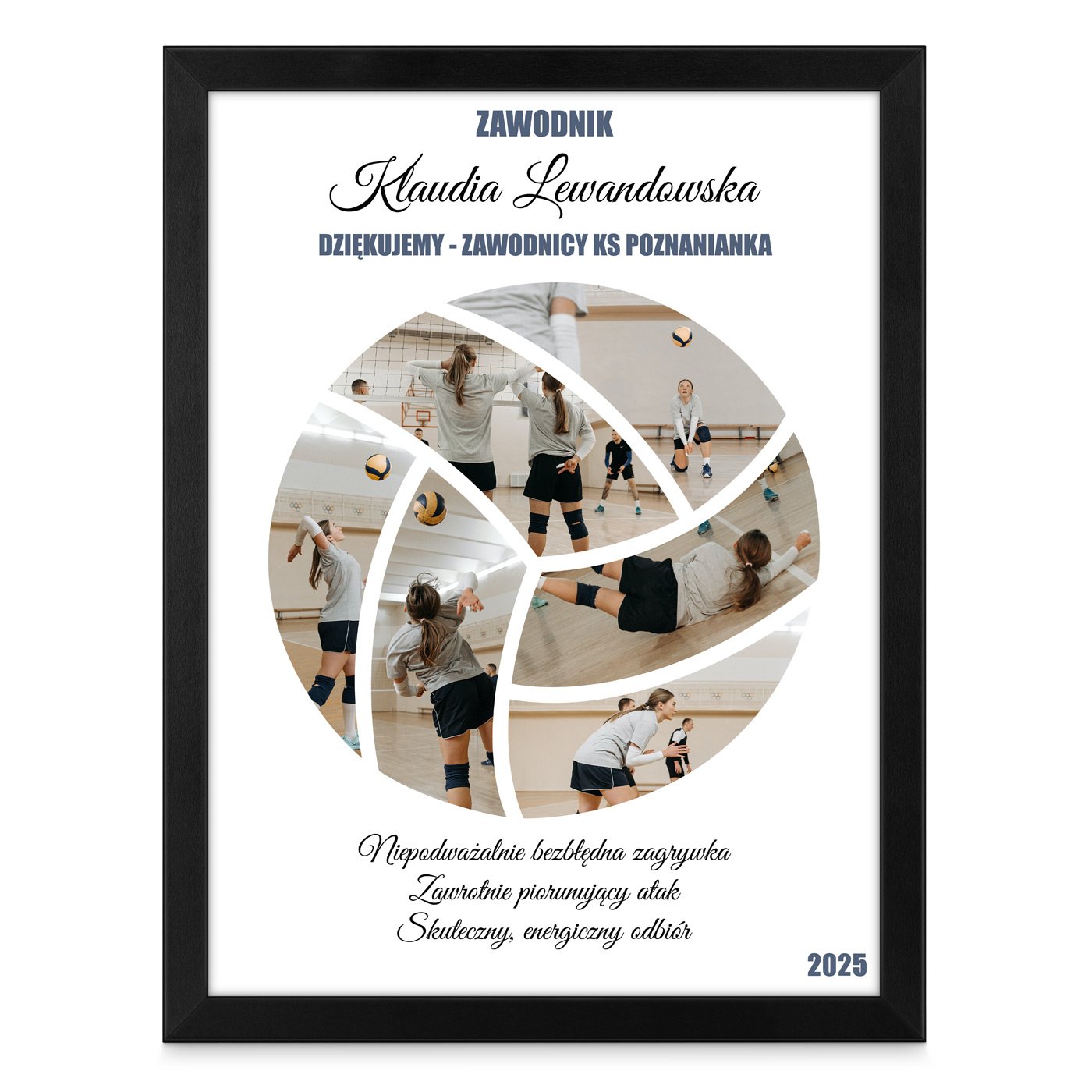 Plakat personalizowany kolaż zdjęć  w ramce z nadrukiem dla siatkarki