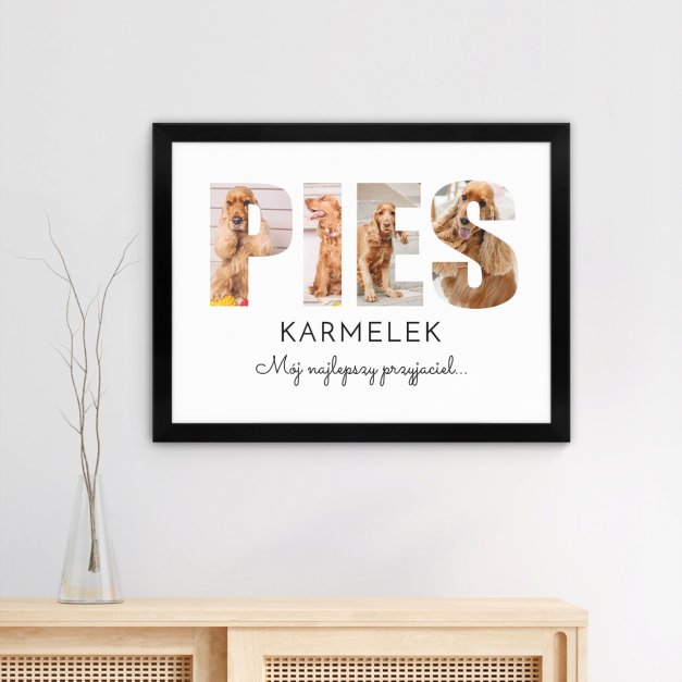 Plakat personalizowany kolaż zdjęć w ramce z nadrukiem dla psiarza