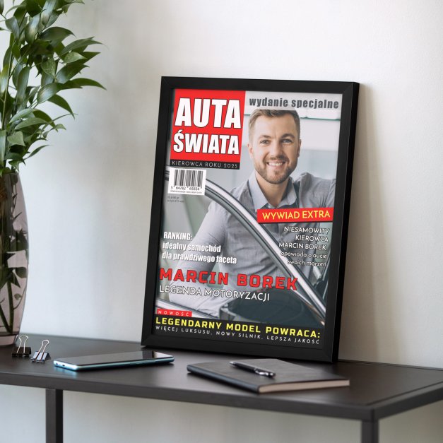 Plakat personalizowany ze zdjęciem Auta Świata w ramce z nadrukiem dla kierowcy